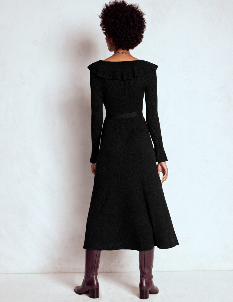Ruffled Ribbed Dress-Black 5