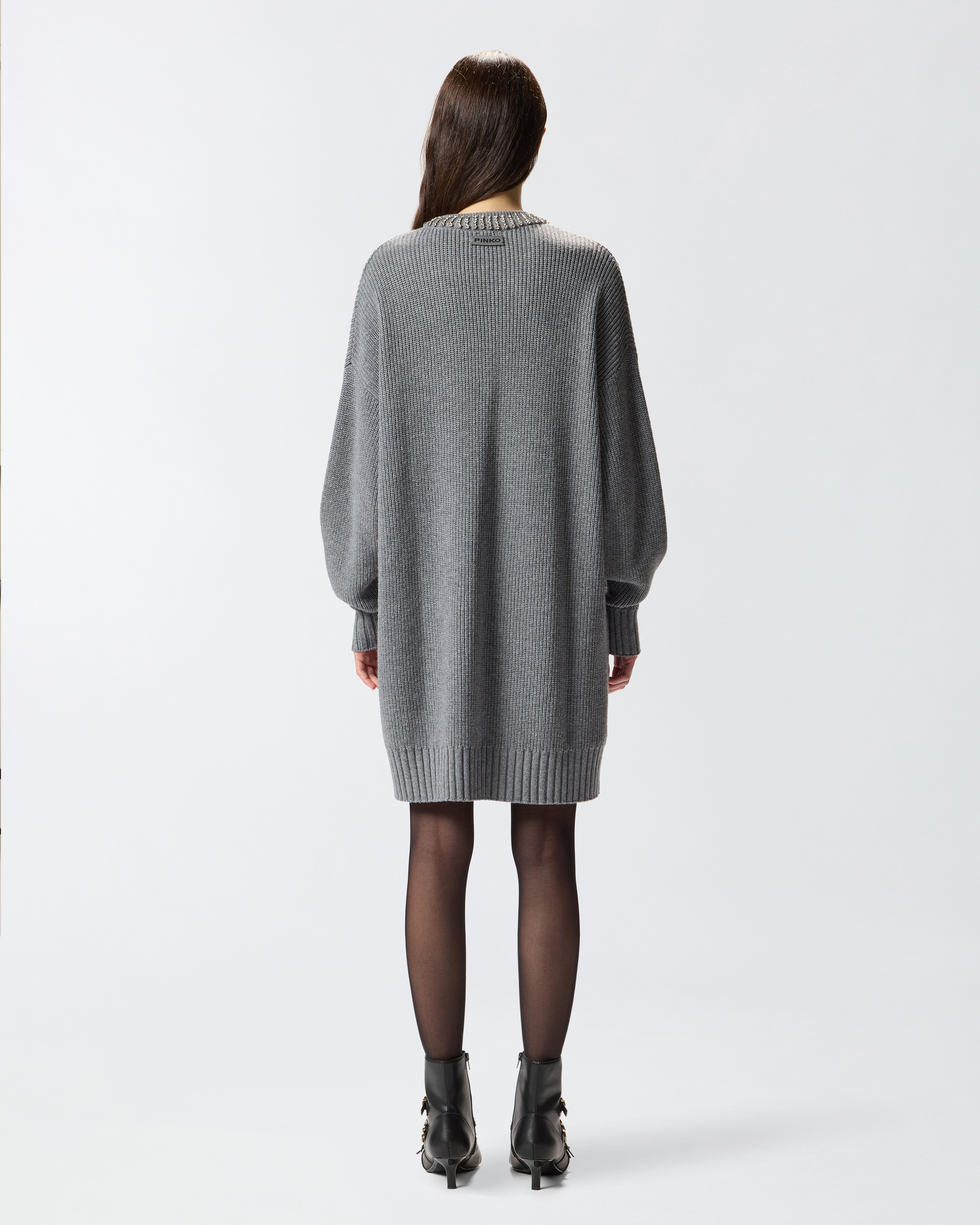 KNIT DRESS WITH RHINESTONE-DETAILED NECK - 4