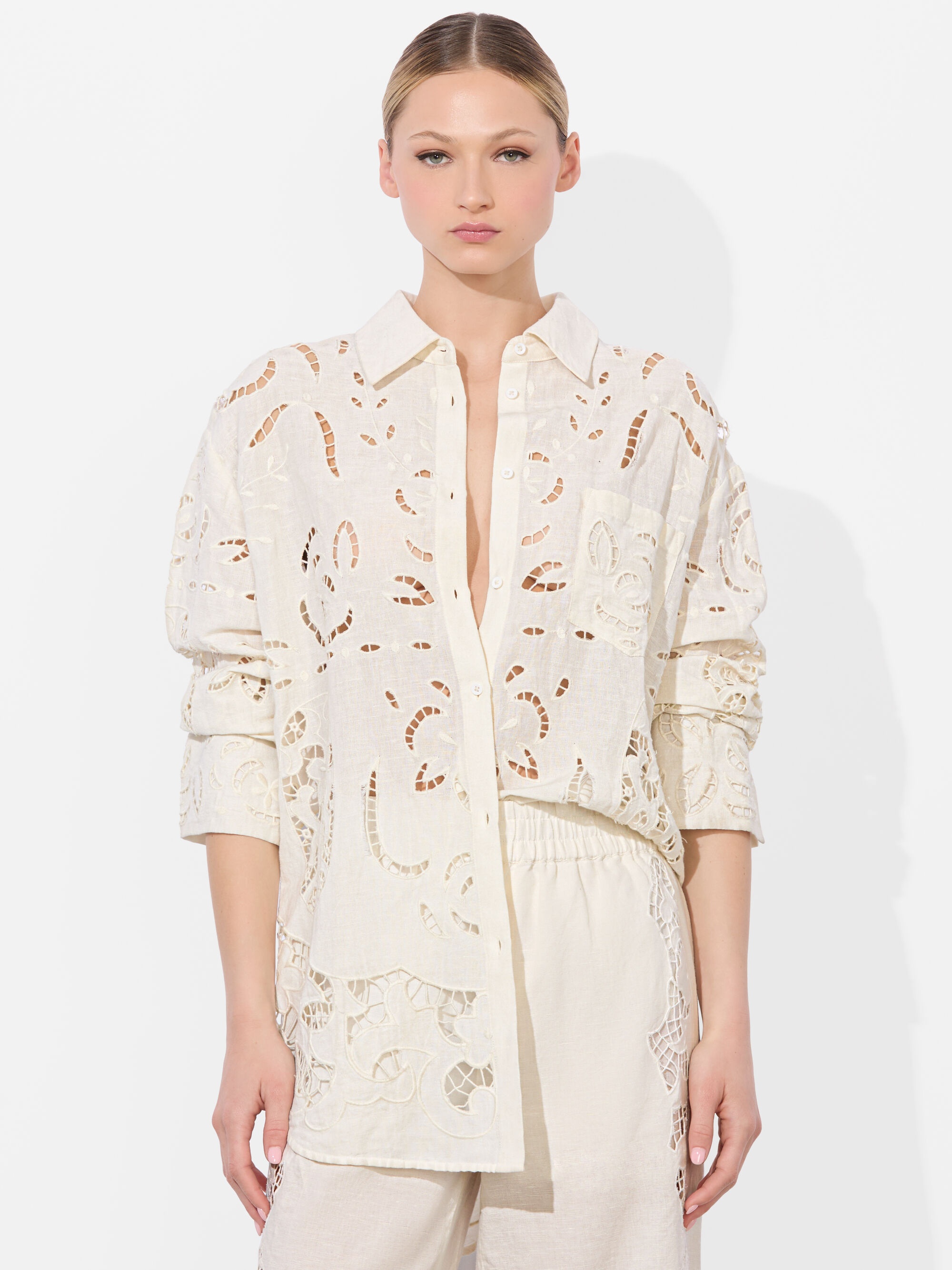 FINELY EYELET OVERSIZED BUTTON DOWN - 2