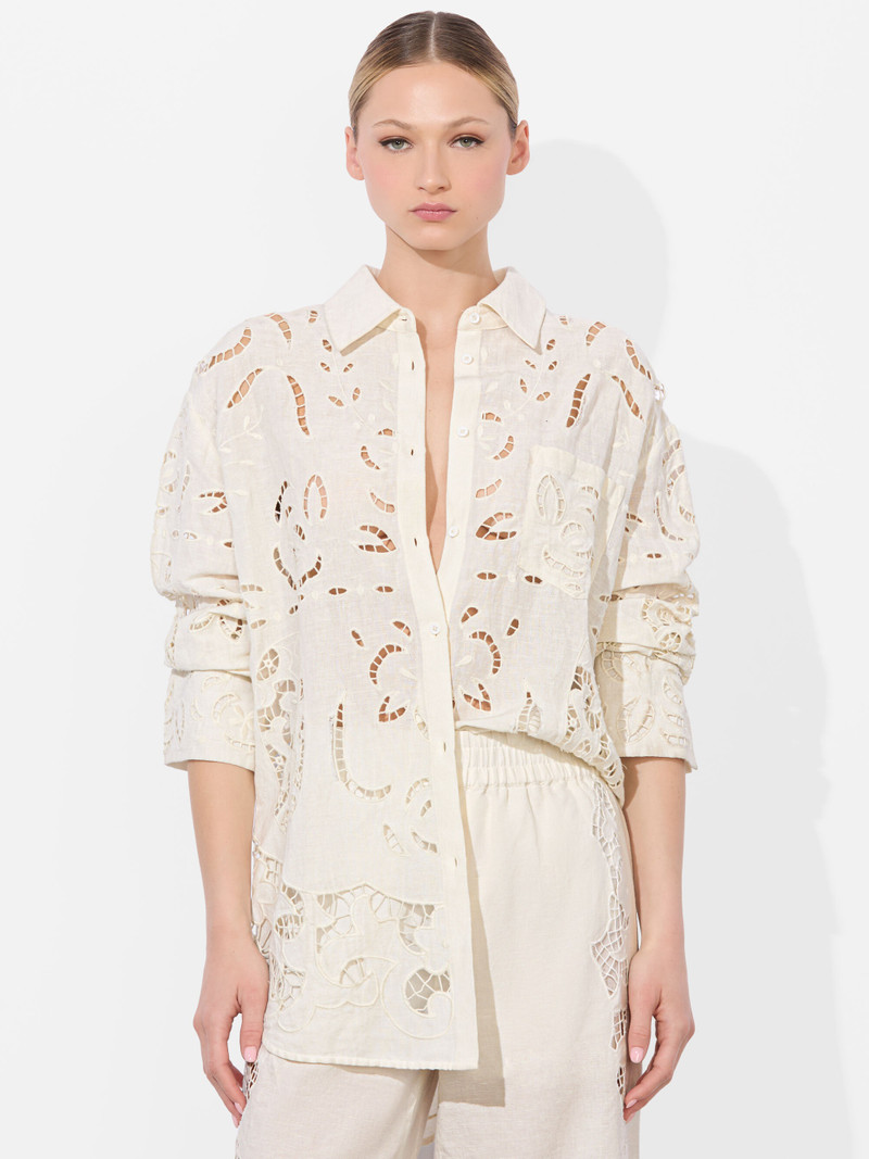 FINELY EYELET OVERSIZED BUTTON DOWN 2