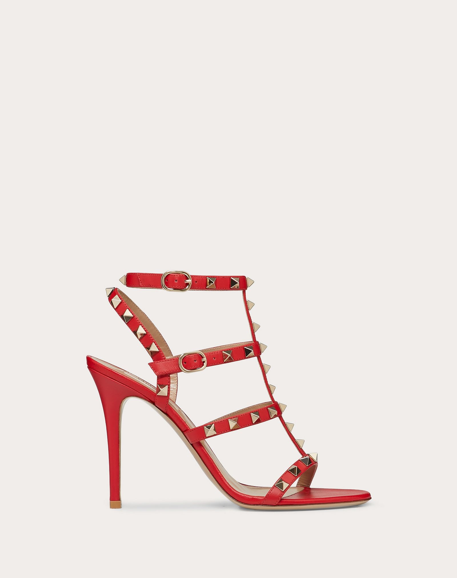 Rockstud Calfskin Ankle Strap Sandal 100 mm - 1