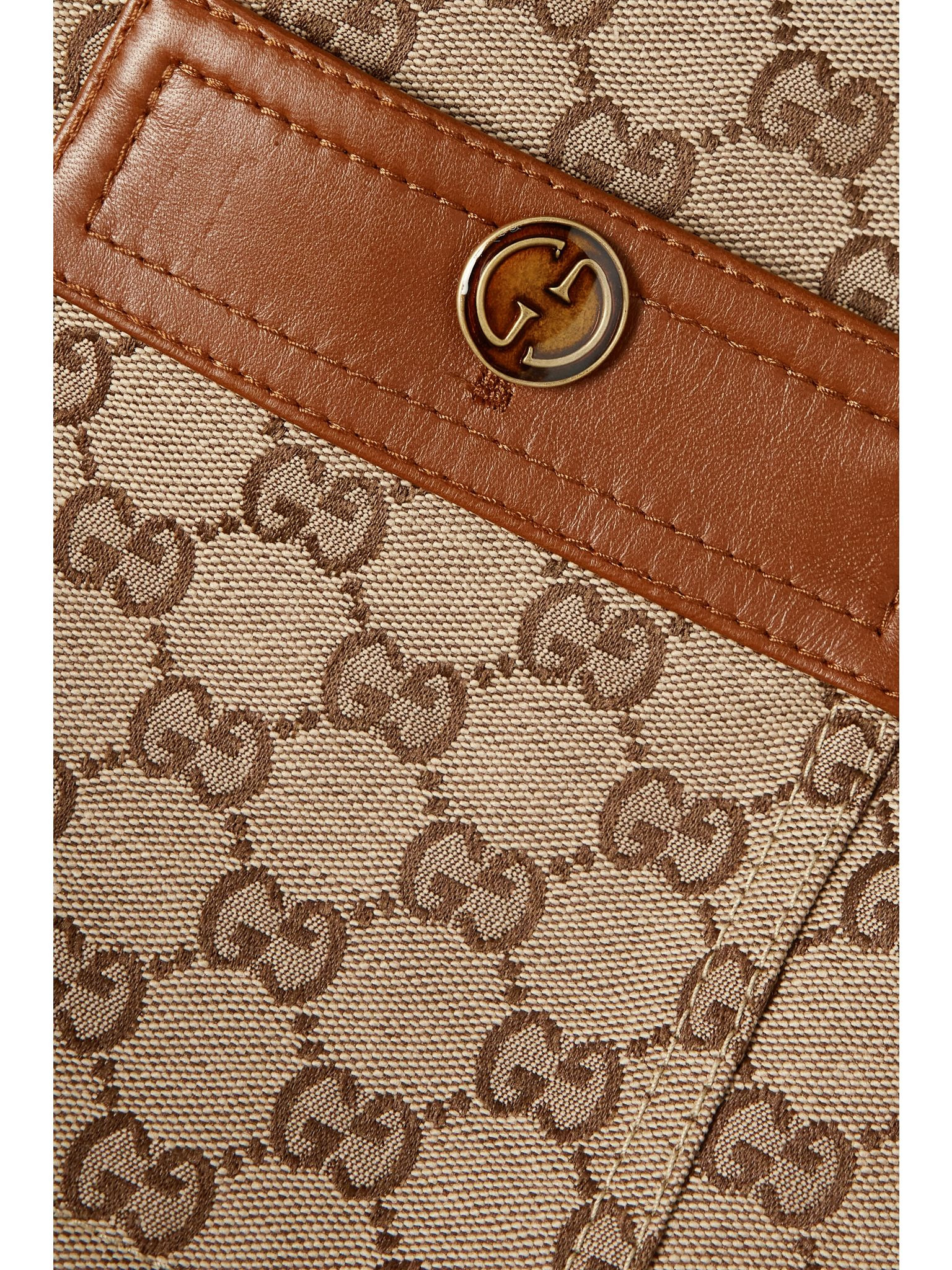 Belted leather-trimmed cotton-blend canvas-jacquard jacket Camel - 4