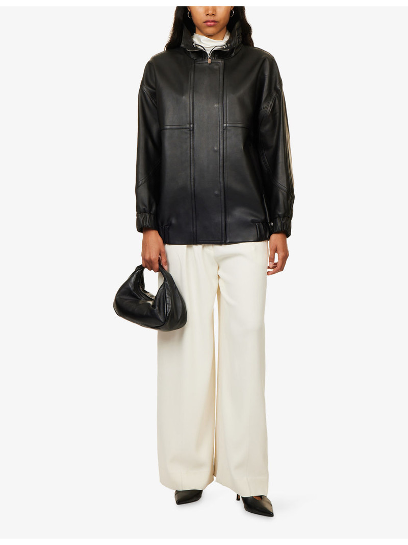 Theory Funnel-Neck Collared Leather Bomber Jacket outlook