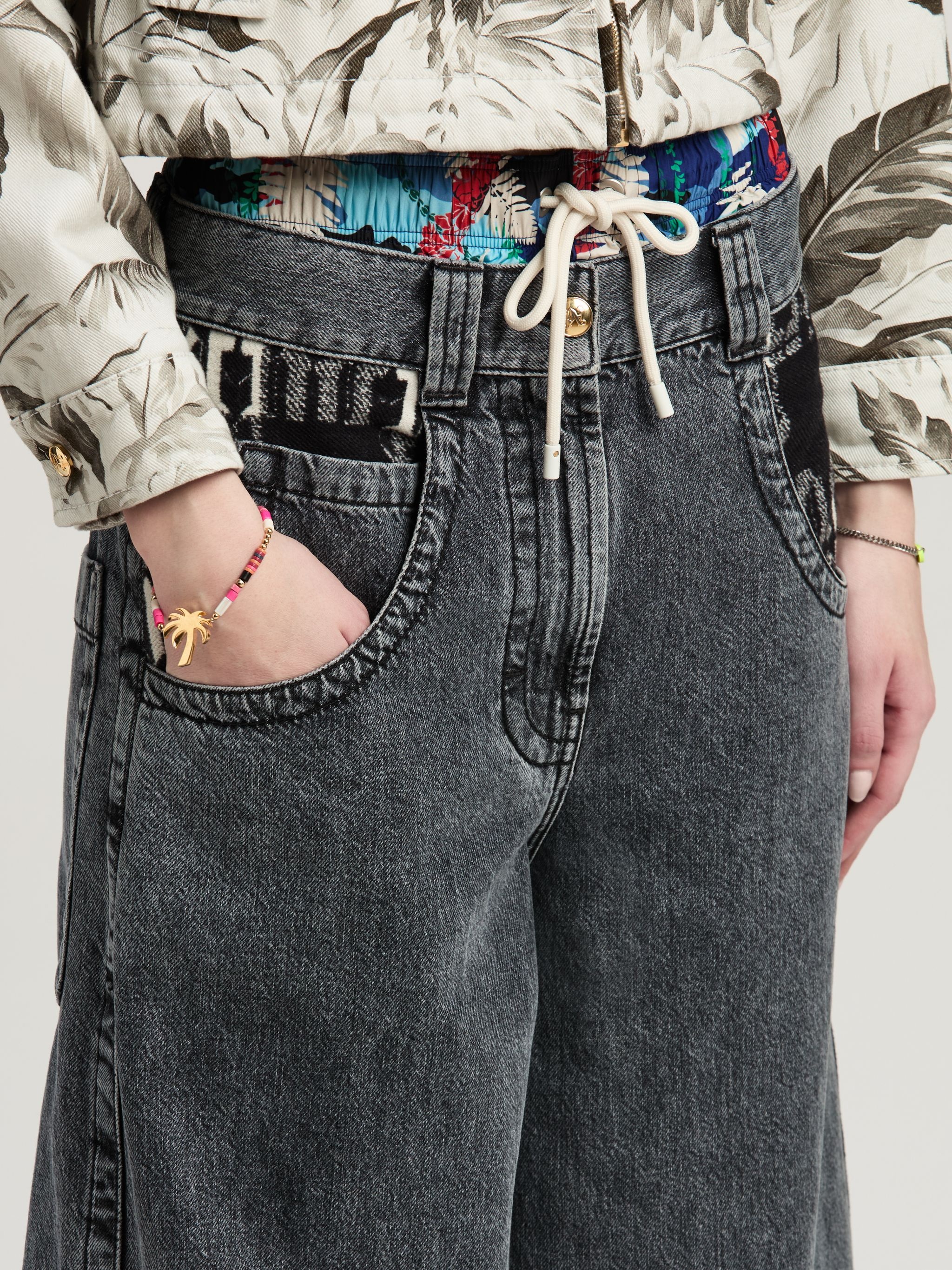 Jeans Wide Leg Monogram checked insert - 6