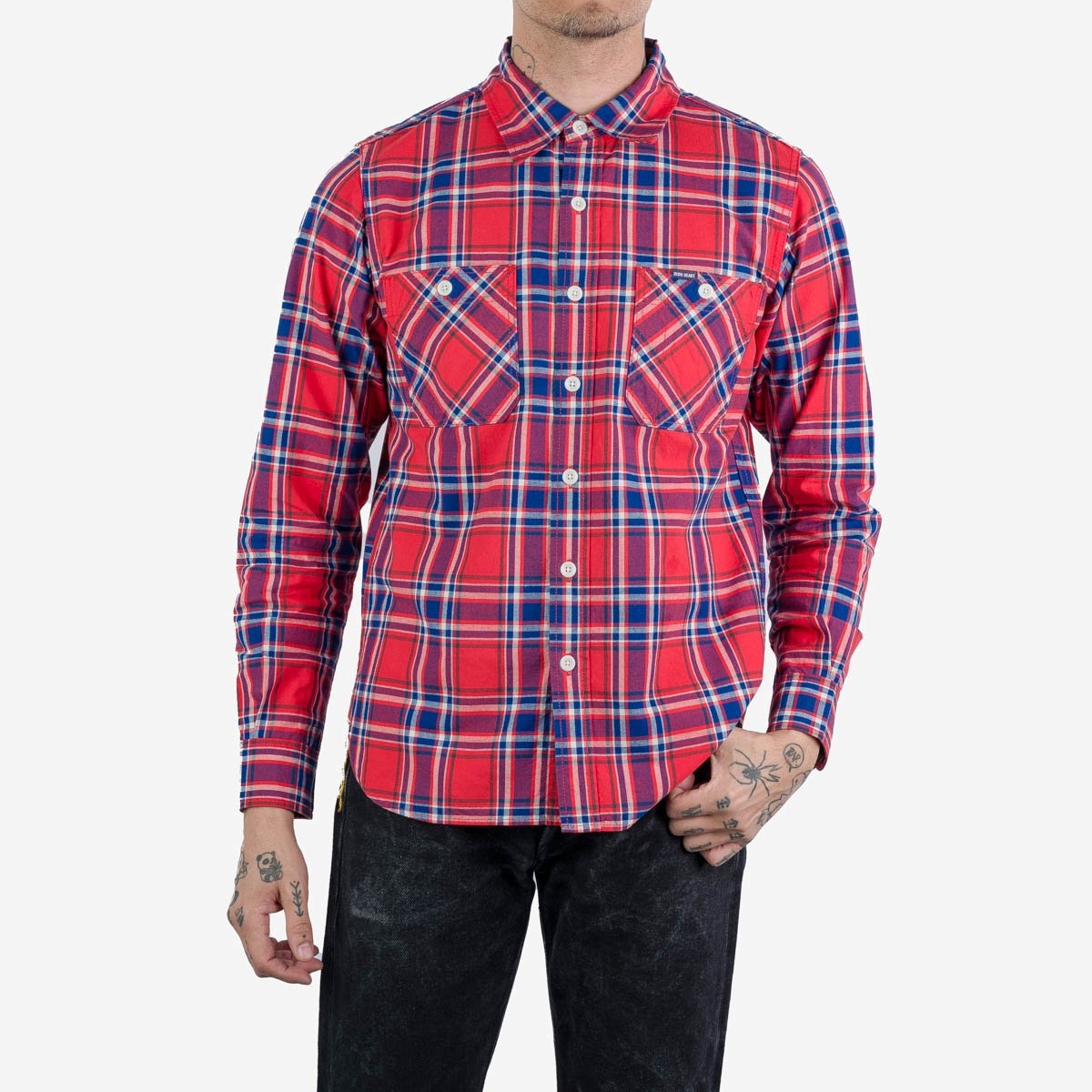 IHSH-356-RED 5oz Selvedge Madras Check Work Shirt - Red - 3