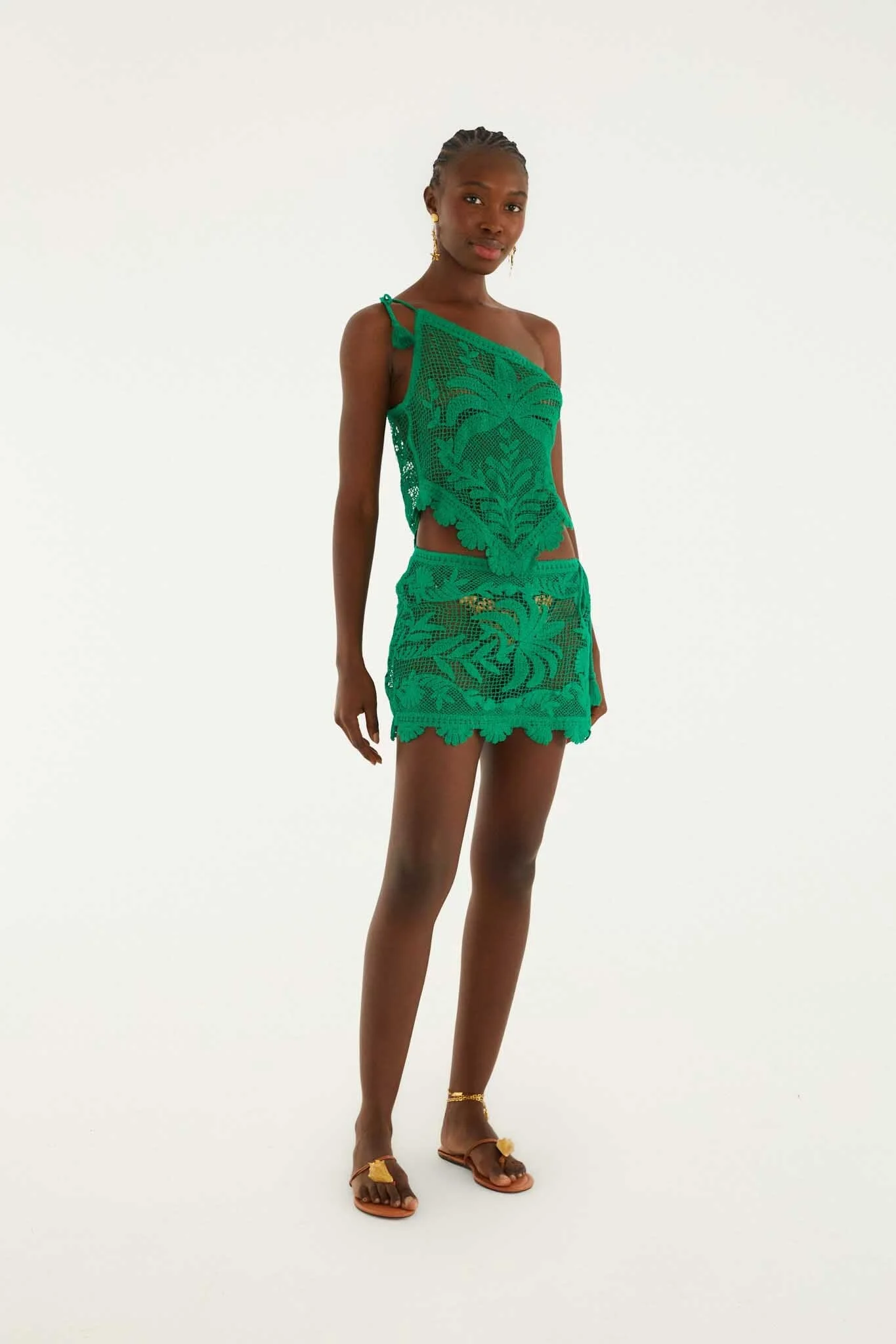 Green One-Shoulder Sheer Blouse - 1
