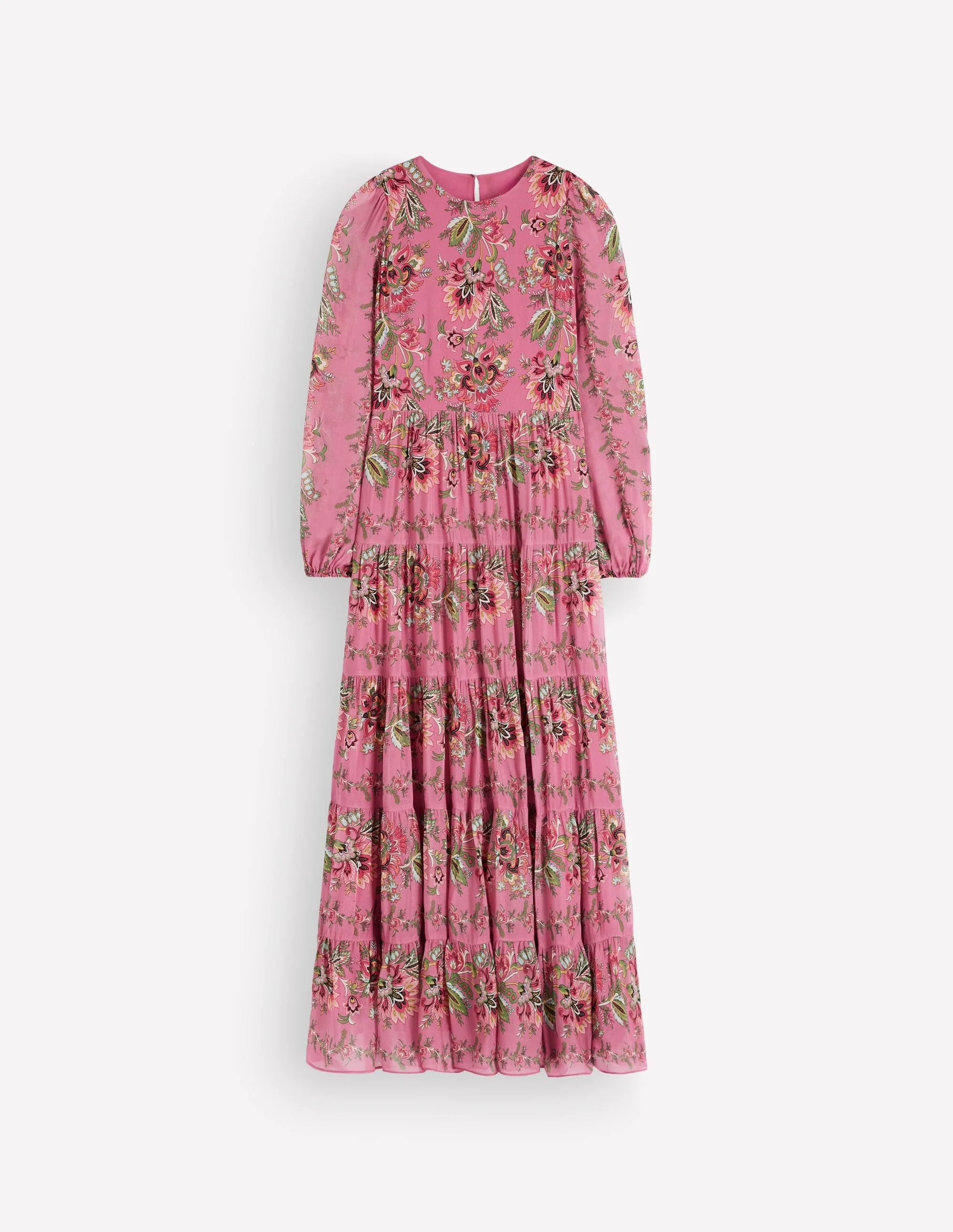 Multi Tiered Maxi Dress-Pink Heather, Frosted Flora - 1