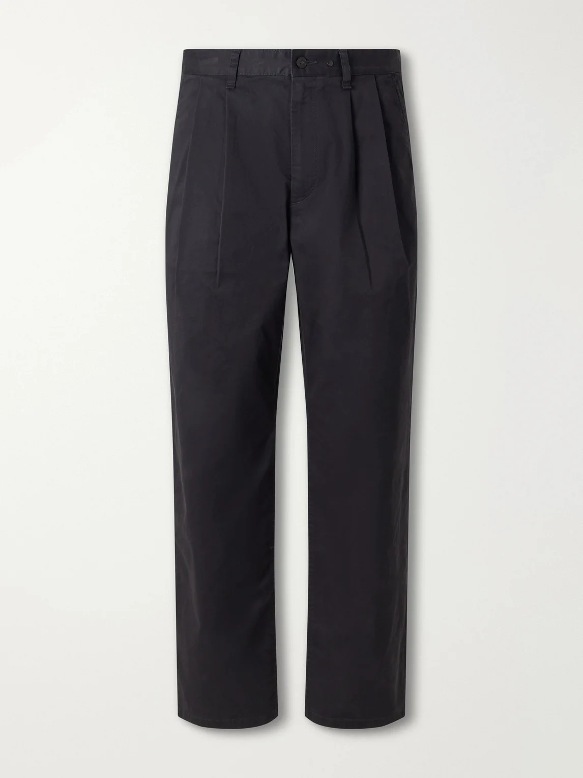 Wide-Leg Pleated Stretch Cotton-Twill Trousers - 1