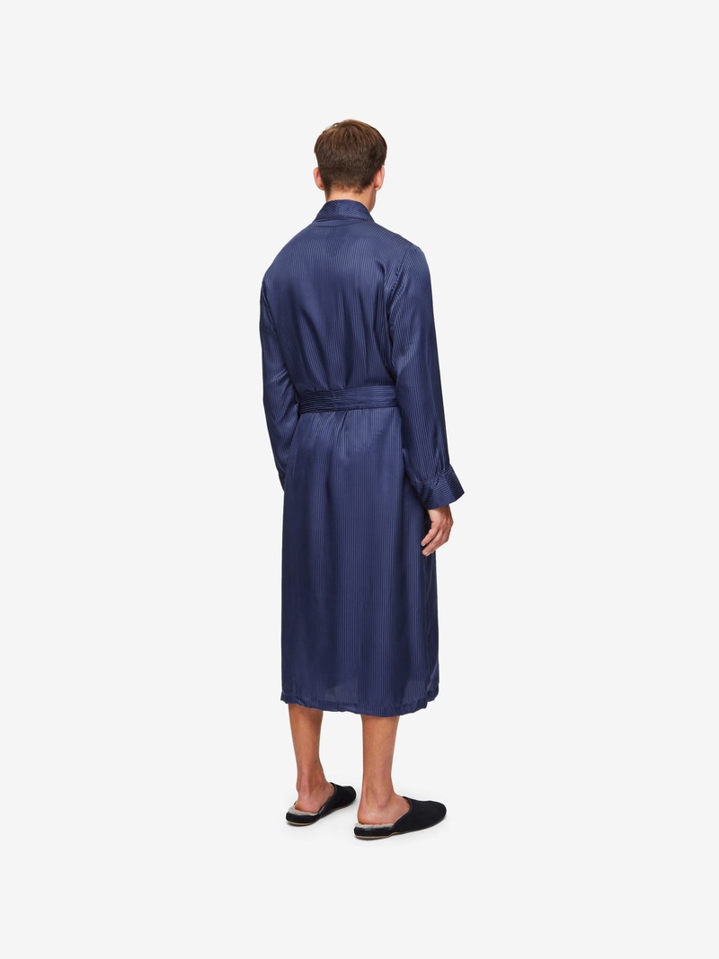 Men's Dressing Gown Woburn 8 Silk Satin Navy - 4