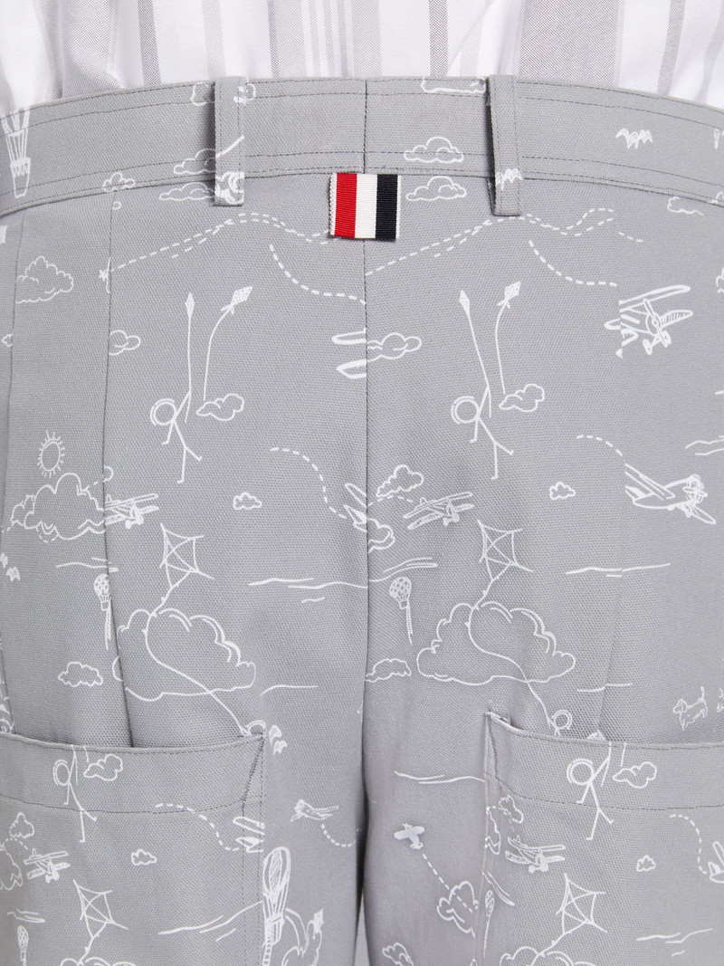 Medium Grey Sky Motif Printed Cotton Canvas Unconstructed Patch Pocket Trousers 6