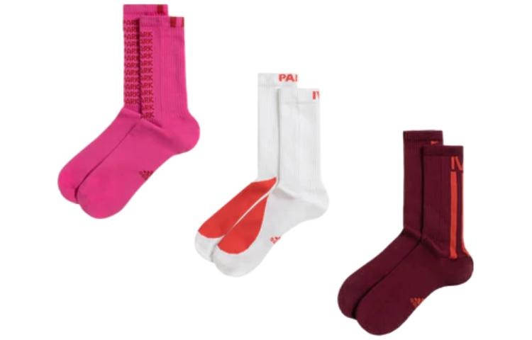 adidas Contrasting Colors Logo Jacquard Socks Couple Style 3 Pairs Pink / White / Red Brown HI3856 - 3
