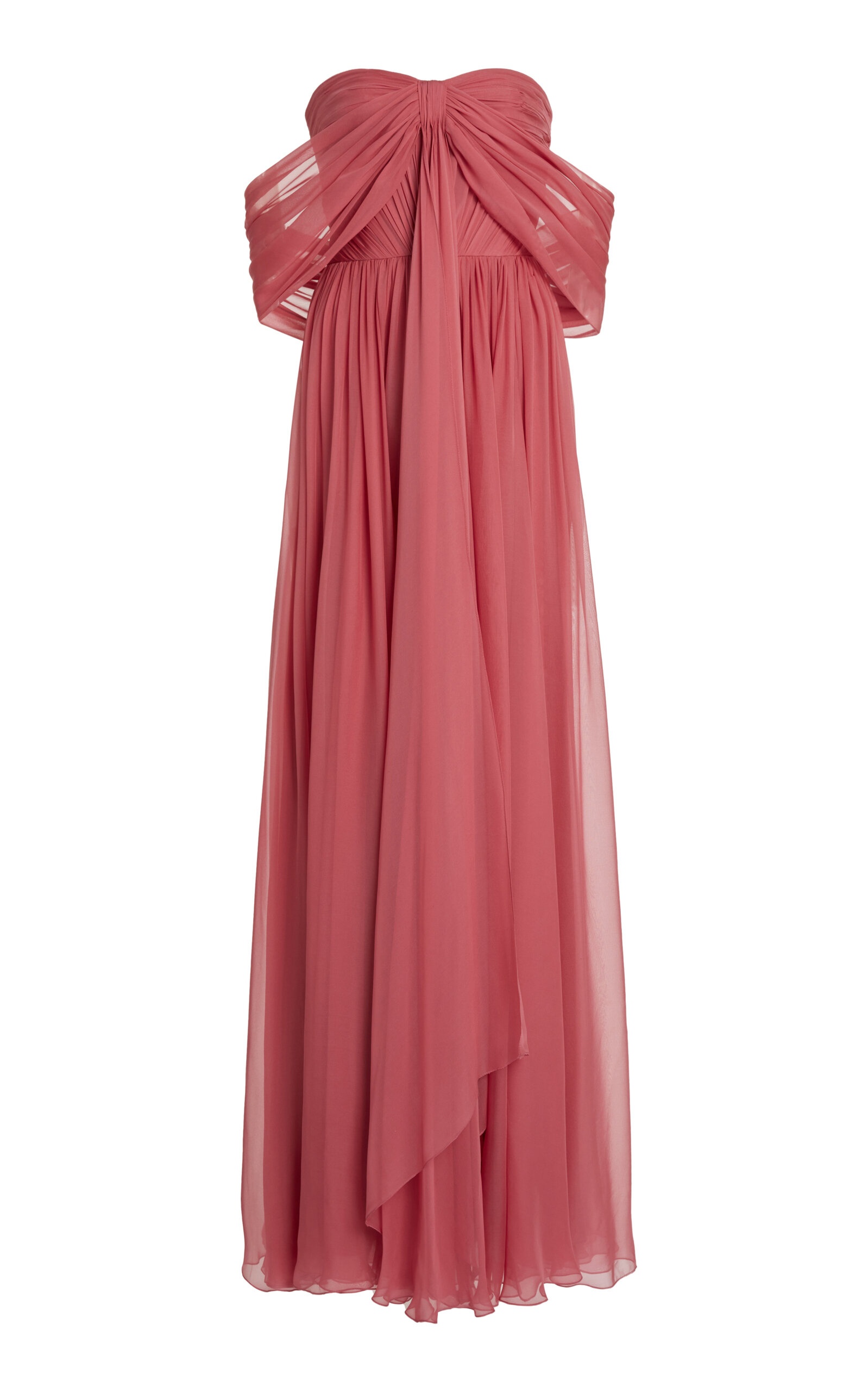 Draped Silk Chiffon Off-The-Shoulder Maxi Dress pink - 1