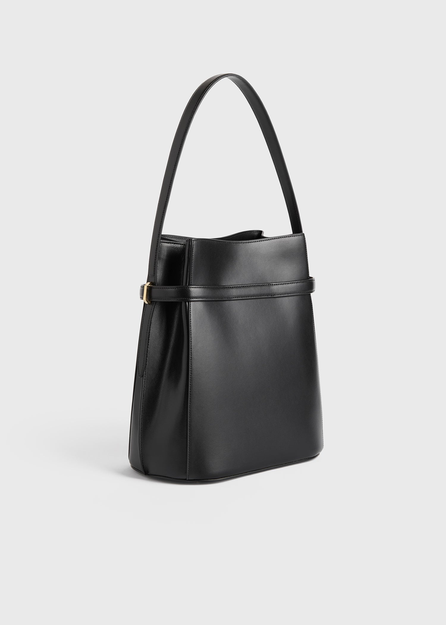 Belted leather bucket bag black - 4
