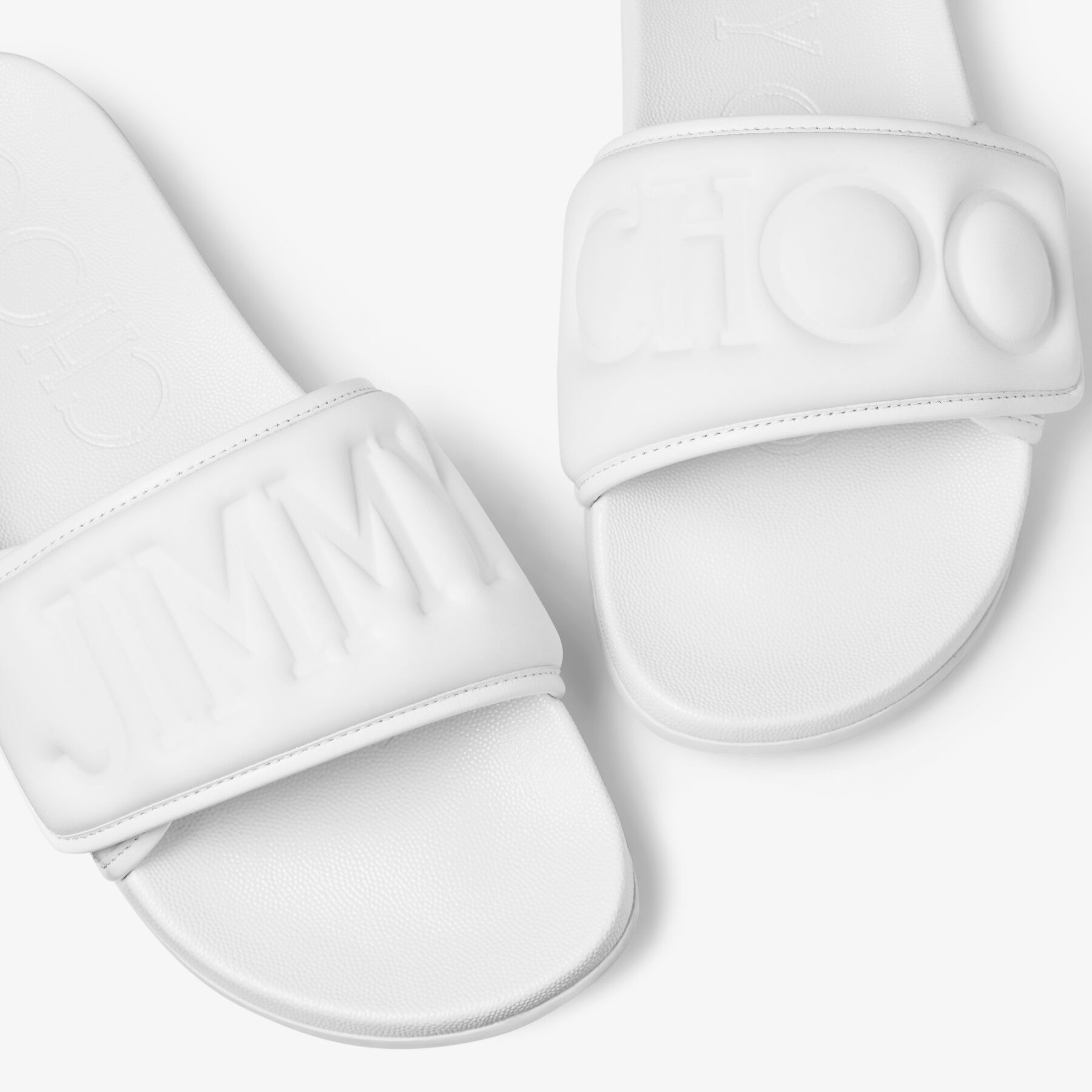 JIMMY CHOO Fitz/M White Puffed Logo Lycra Slides | REVERSIBLE
