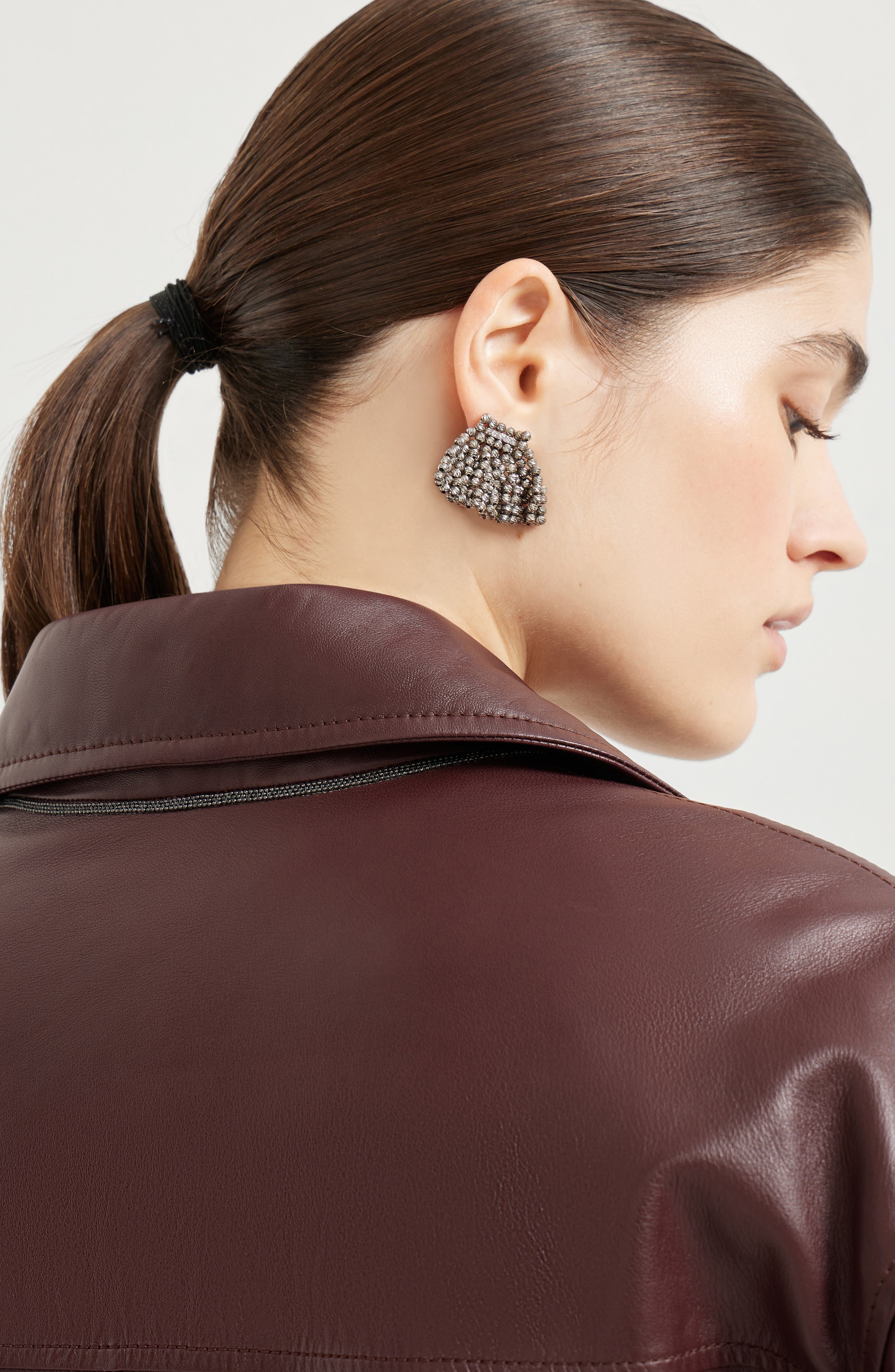 Brunello Cucinelli Soft nappa leather bomber jacket in Amaranth at Nordstrom - 4