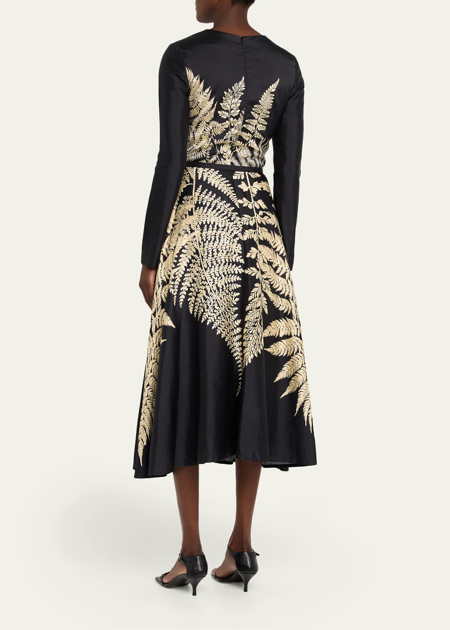 Fern-Print Long-Sleeve Midi Dress - 3
