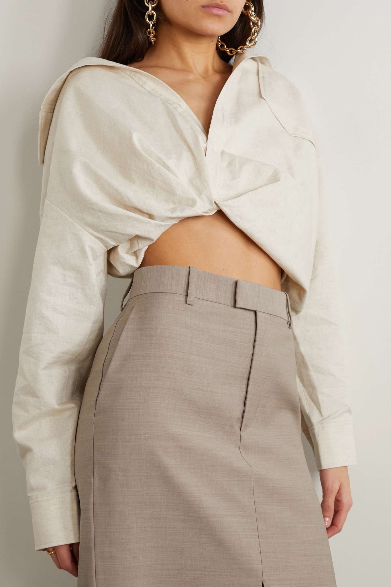 Mejean cropped twisted cotton and linen-blend shirt - 3