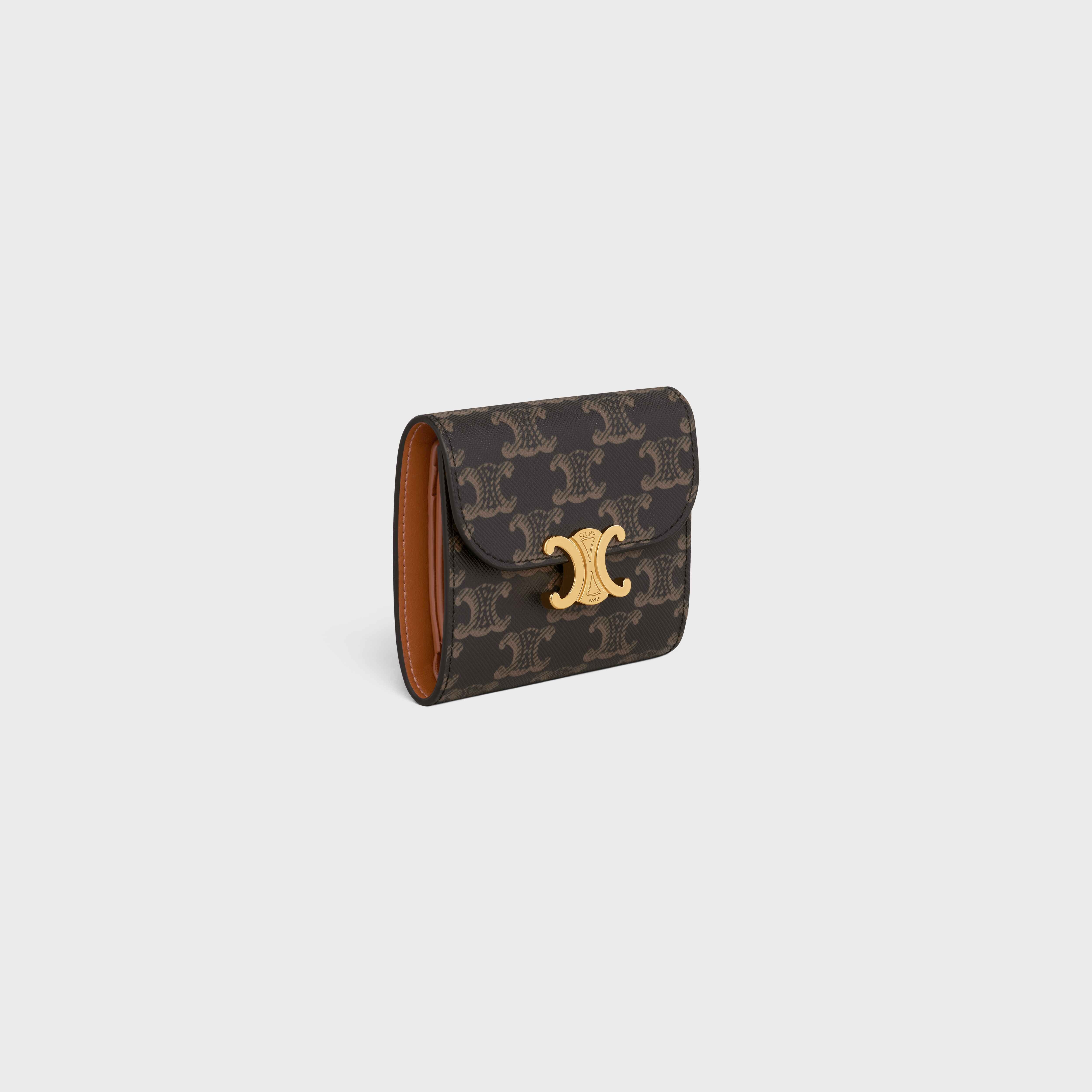 【CELINE 】 Small Triomphe wallet in Triomphe canvas TRIOMPHE COMPACT WALLET IN TRIOMPHE CANVAS - TAN | CELINE