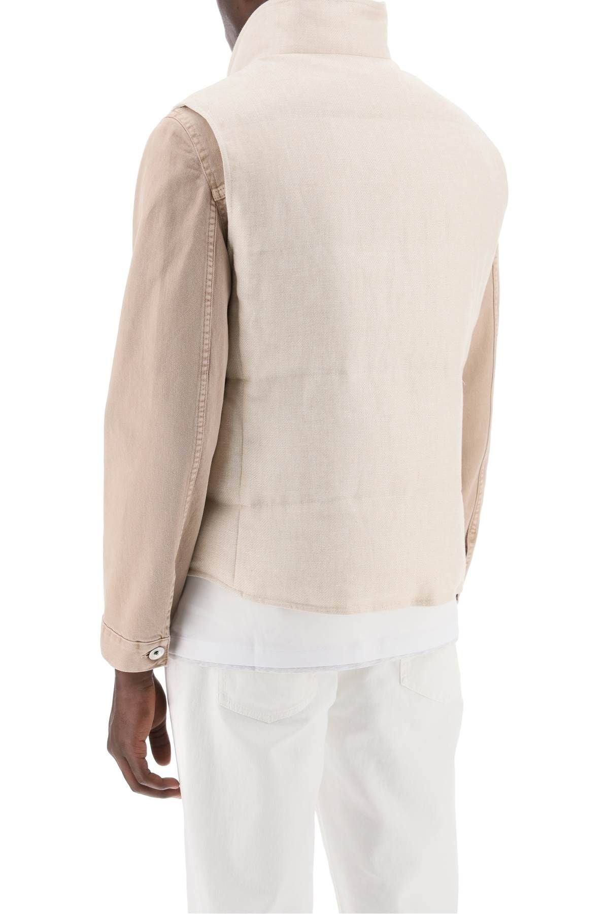 SLEEVELESS DOWN JACKET IN LINEN, - 4