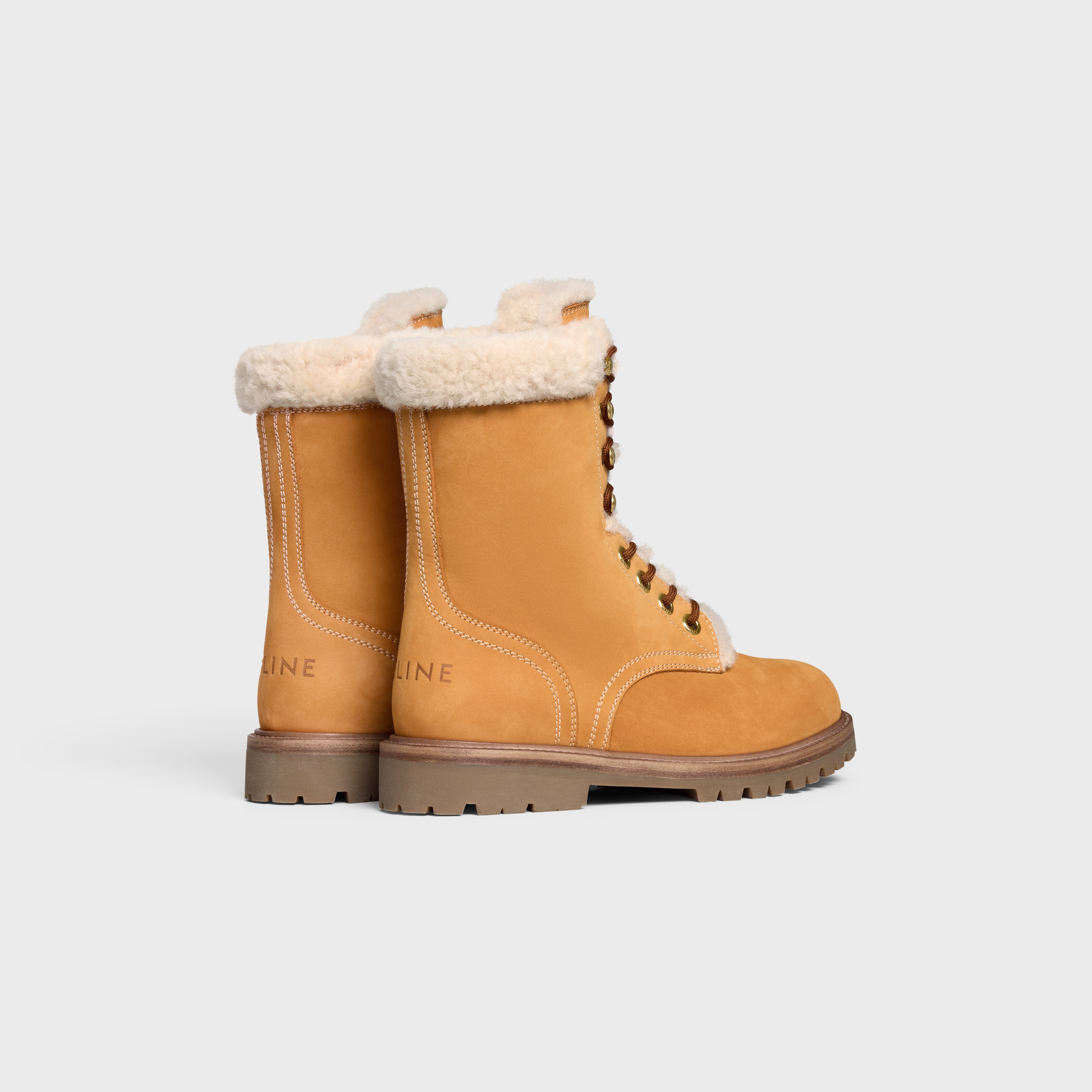 CELINE KURT LACE-UP MID BOOT in NUBUCK CALFSKIN AND SHEARLING - 3