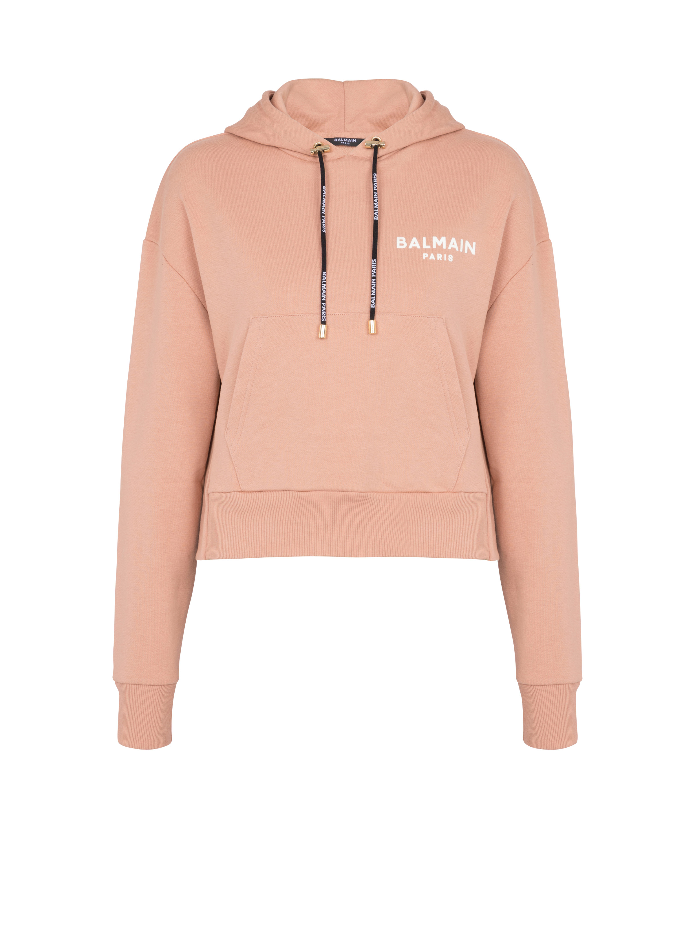 Cropped cotton sweatshirt with flocked Balmain logo - 1