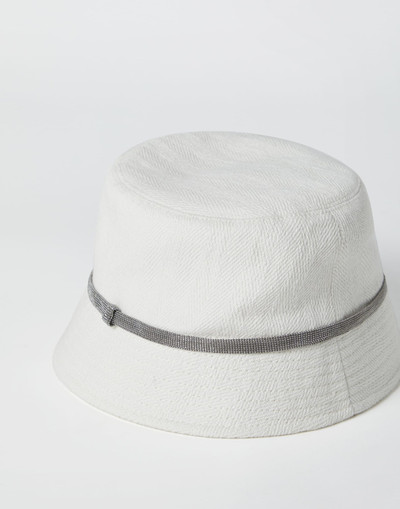 Brunello Cucinelli Cotton and linen chevron bucket hat with shiny band outlook