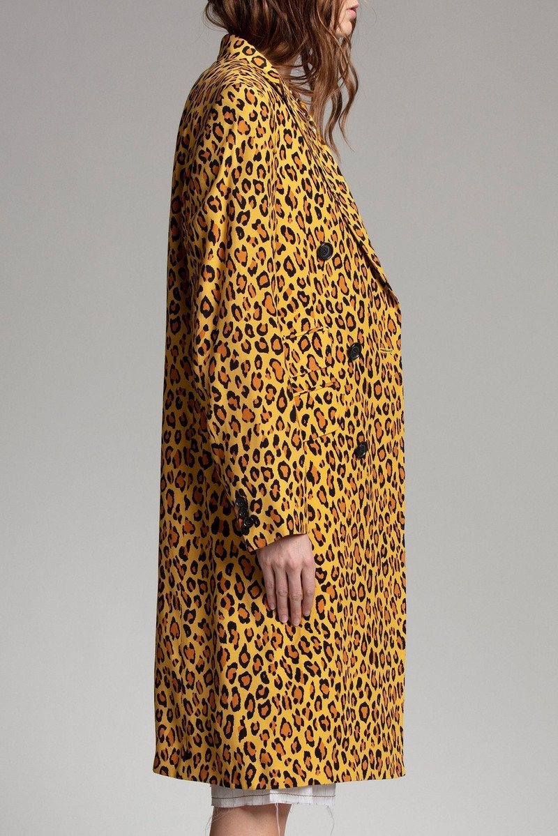 R13 Peak Lapel Double Breasted Coat - Yellow Leopard | R13 outlook