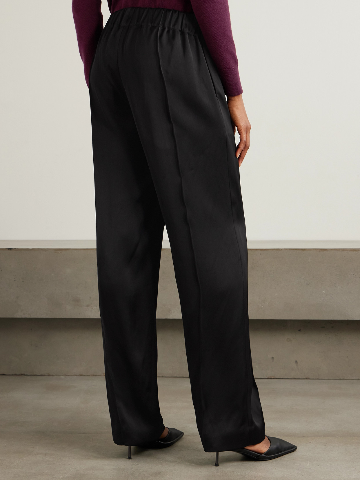 Pleated Satin Straight-leg Track Pants - 3