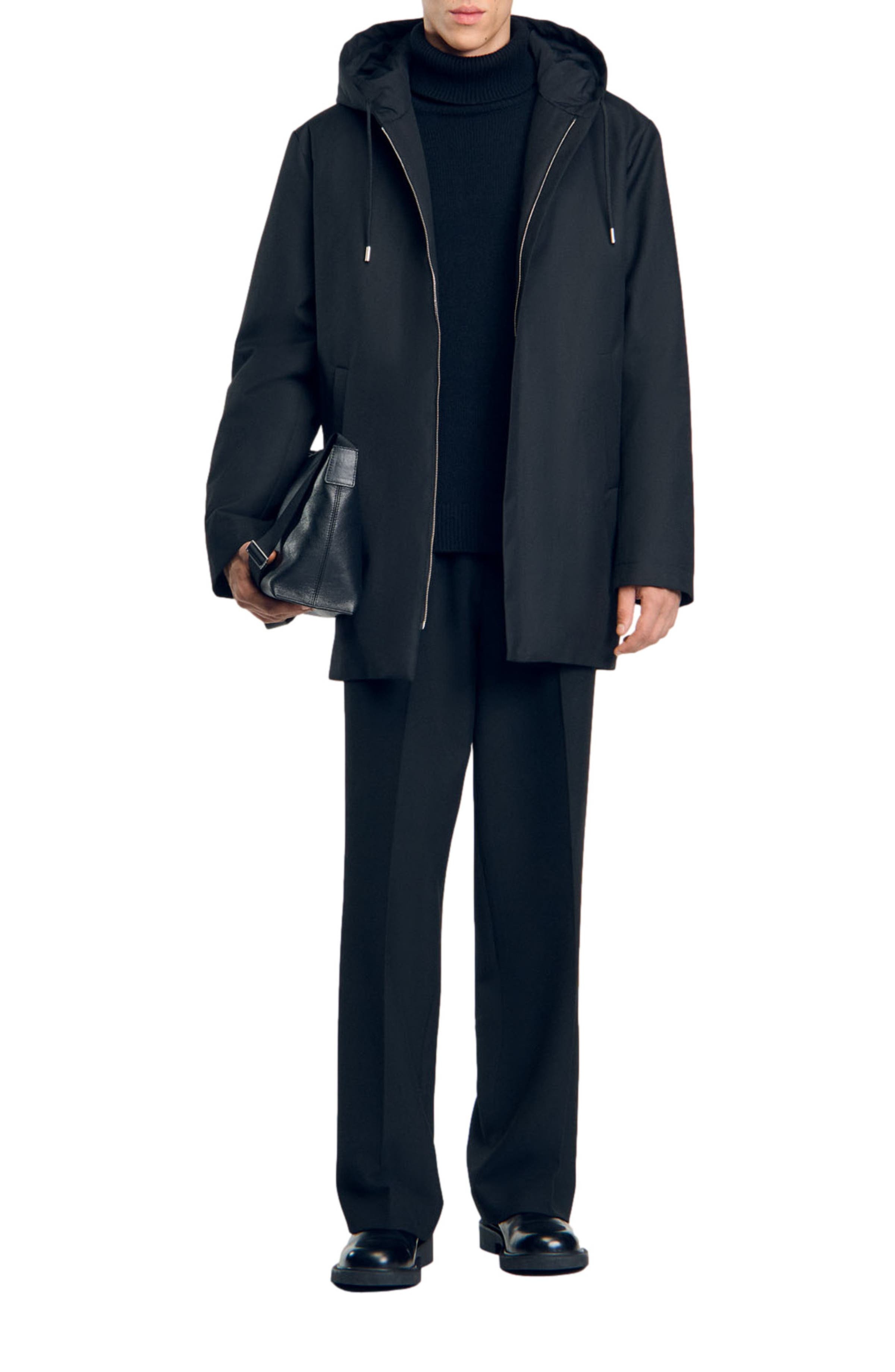 SANDRO Hooded parka with zip in Black at Nordstrom - 6