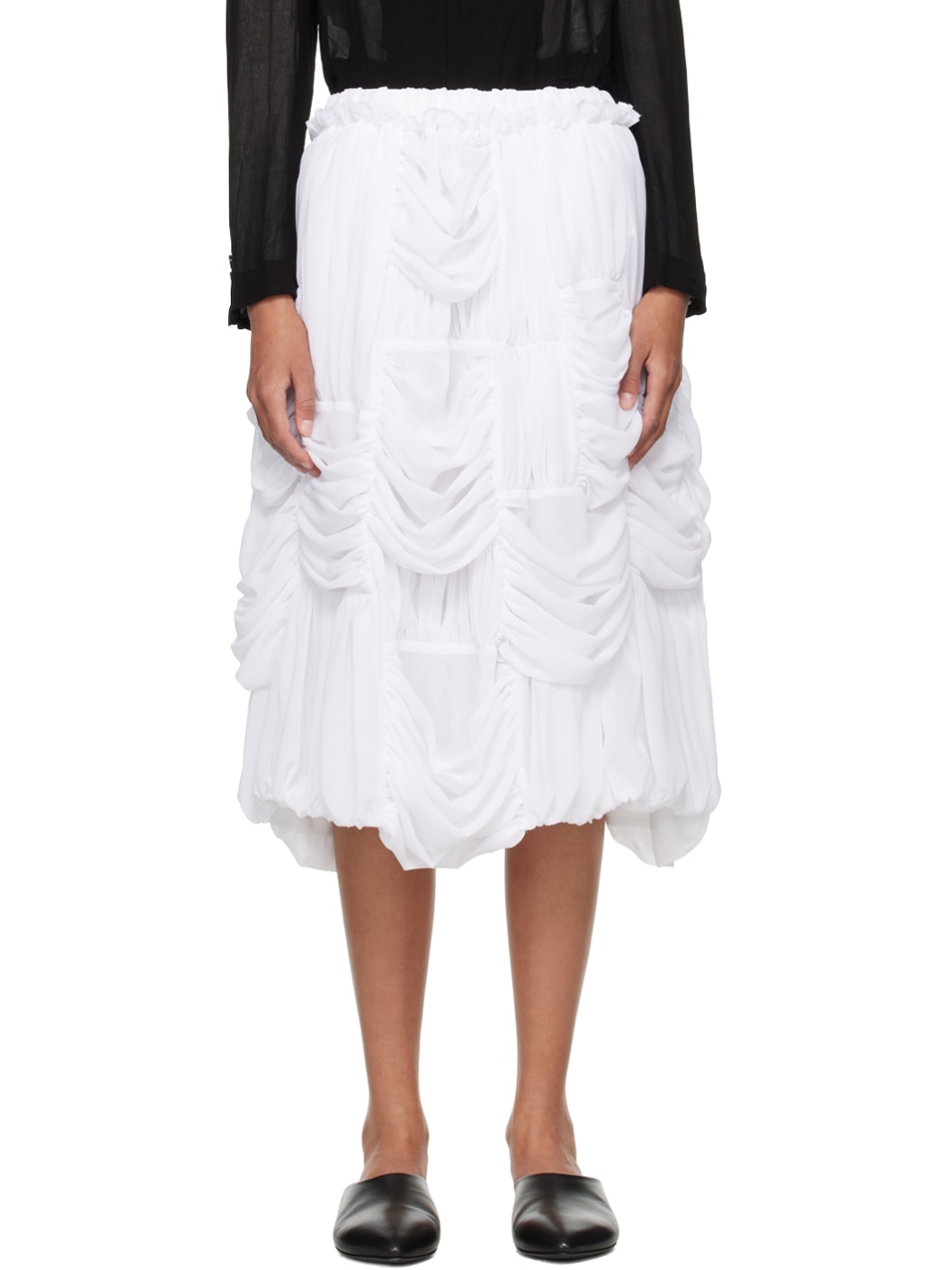 White Ruched Midi Skirt - 1