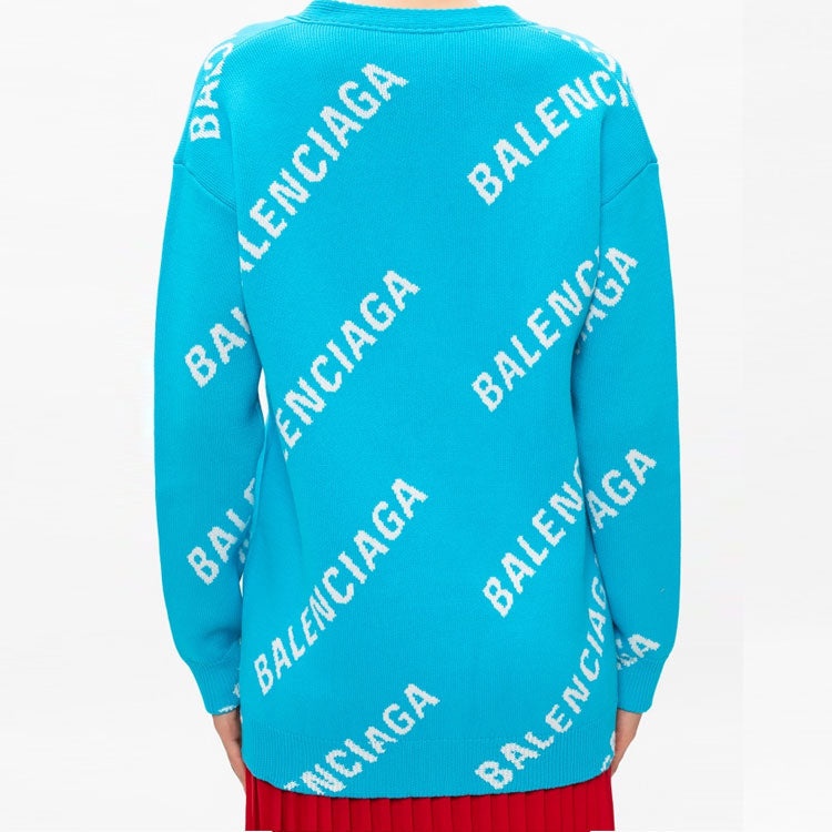 (WMNS) Balenciaga Logo Monogram Cardigan Relaxed Fit 'Blue' 625330T31784661 - 5
