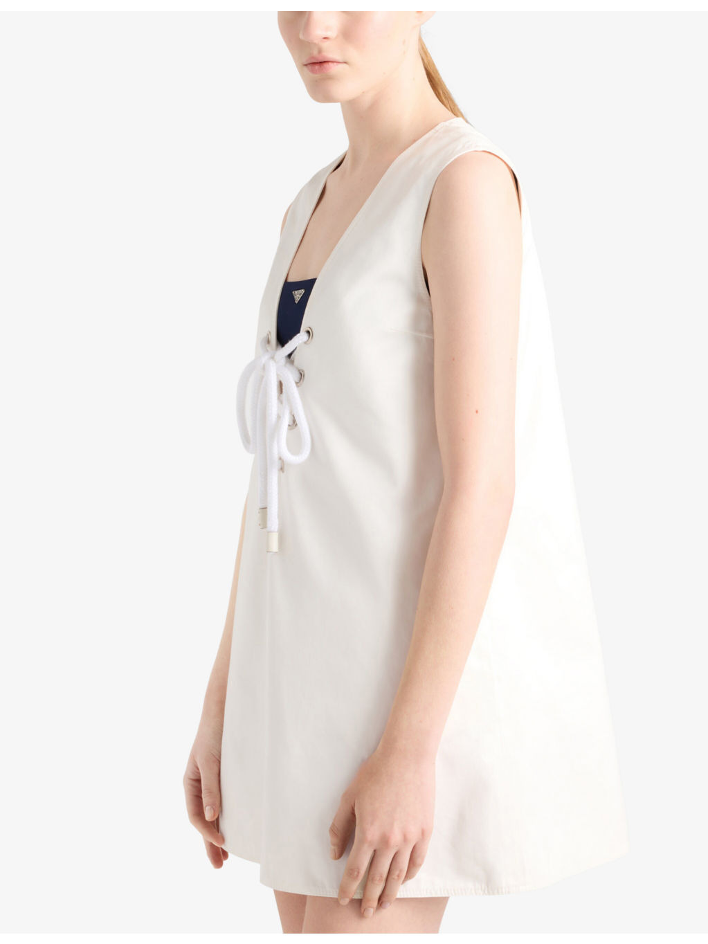 Front-Tie V-Neck Cotton Mini Dress - 3