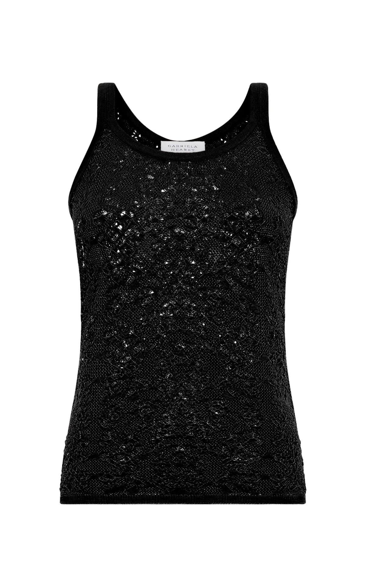 Cyrinne Lace Knit Tank Top in Black Merino Wool - 1
