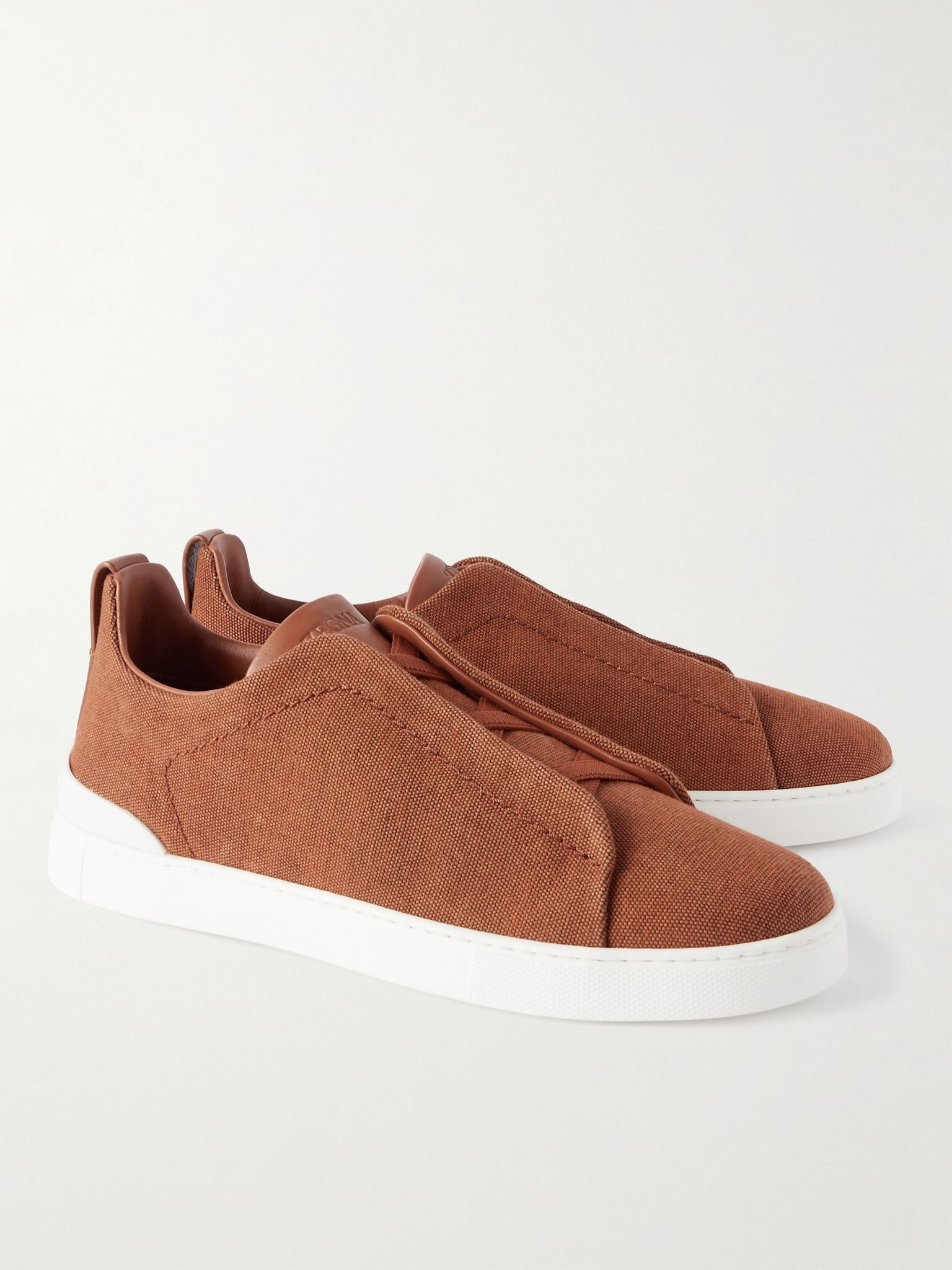 Triple Stitch™ Leather-Trimmed Canvas Slip-On Sneakers Orange - 4