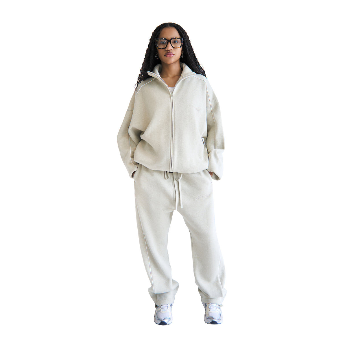 MODERN FIT FLEECE TRACK JACKET (HEATHER STONE/CLOUD WHITE) - 6