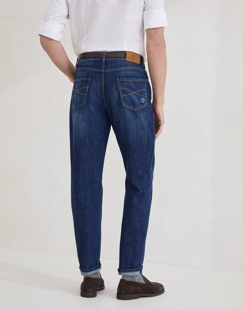 Brunello Cucinelli Lightweight denim leisure fit five-pocket trousers with rips outlook