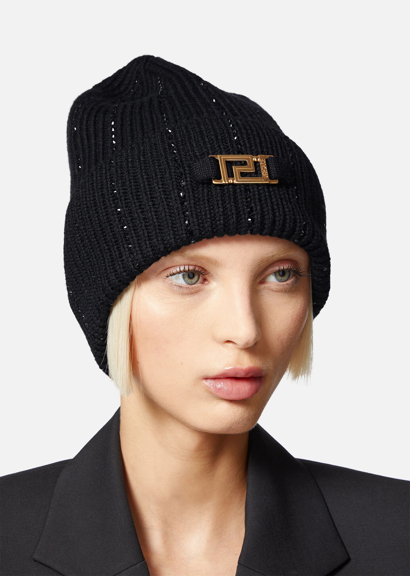 Greca Crystal Ribbed Beanie - 3