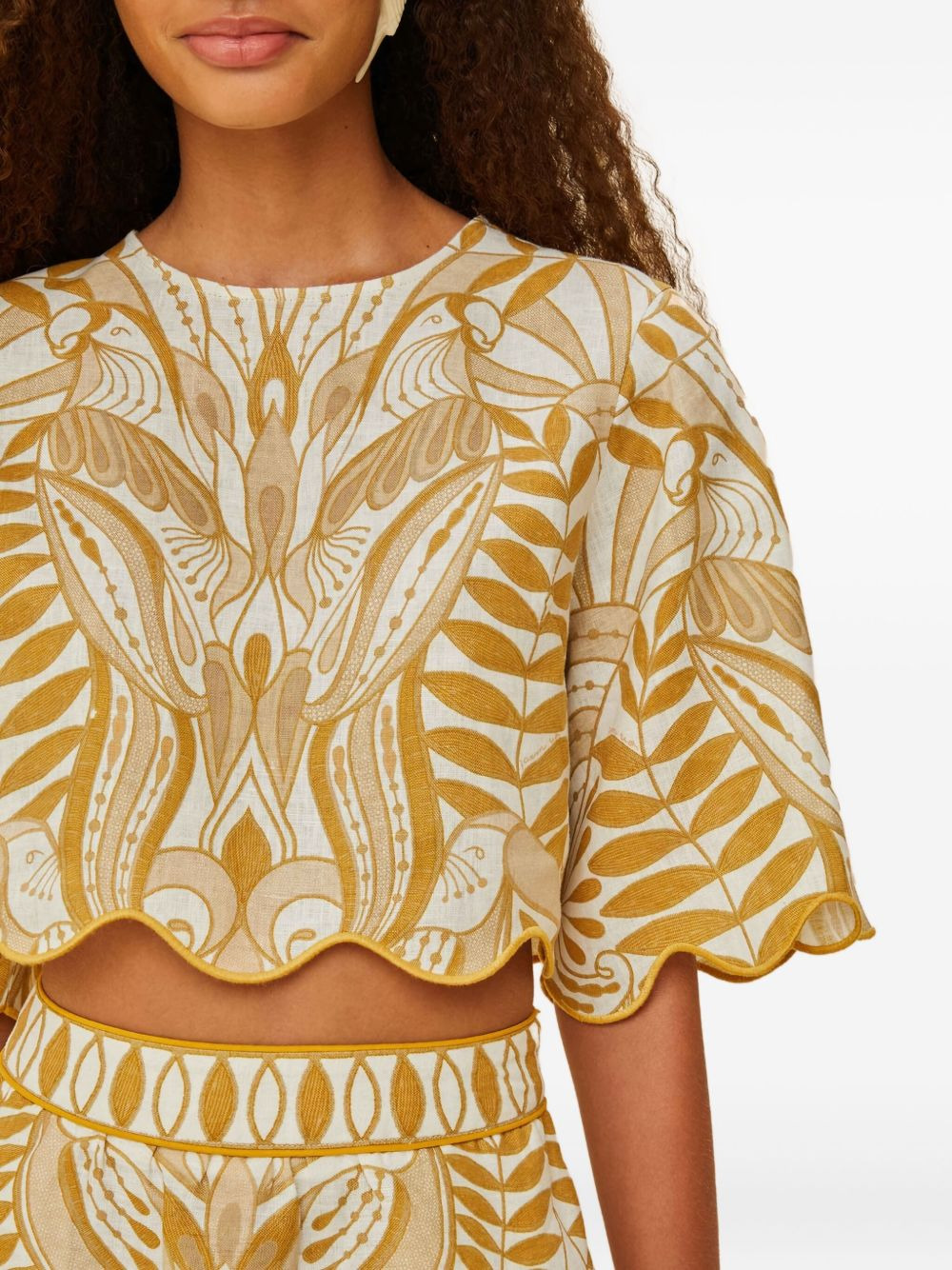 Scalloped-hem bird-print blouse - 4