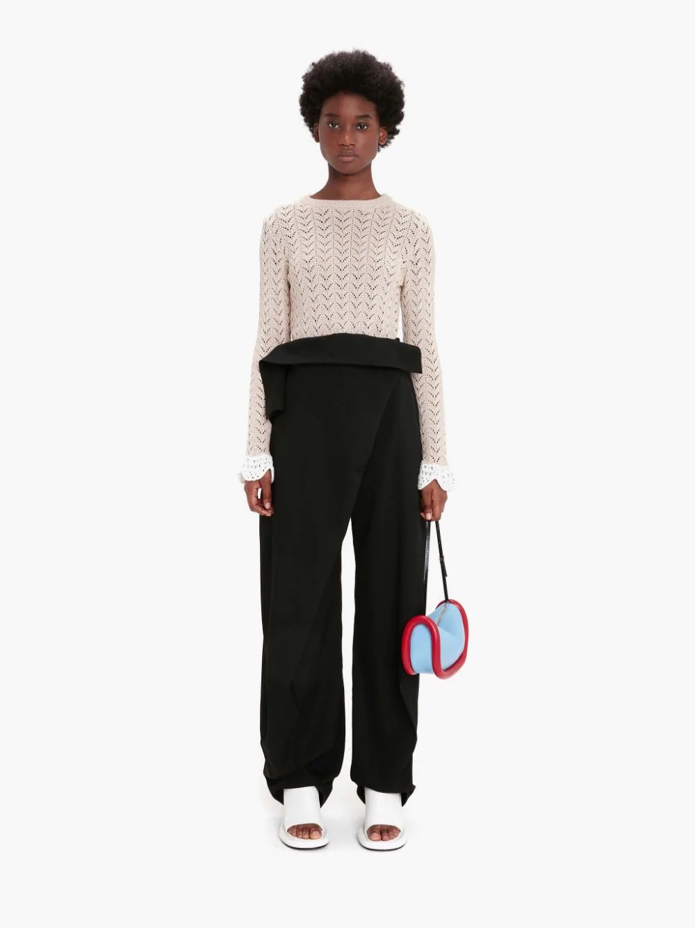FRILL DETAIL LONG SLEEVE CROCHET EFFECT TOP - 2
