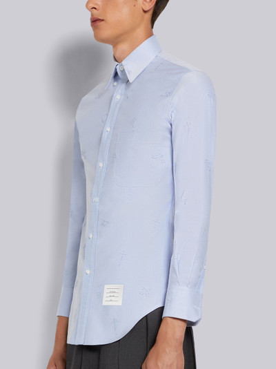 Thom Browne Light Blue Oxford Embroidered Half Drop Sky Icon Classic Fit Shirt outlook