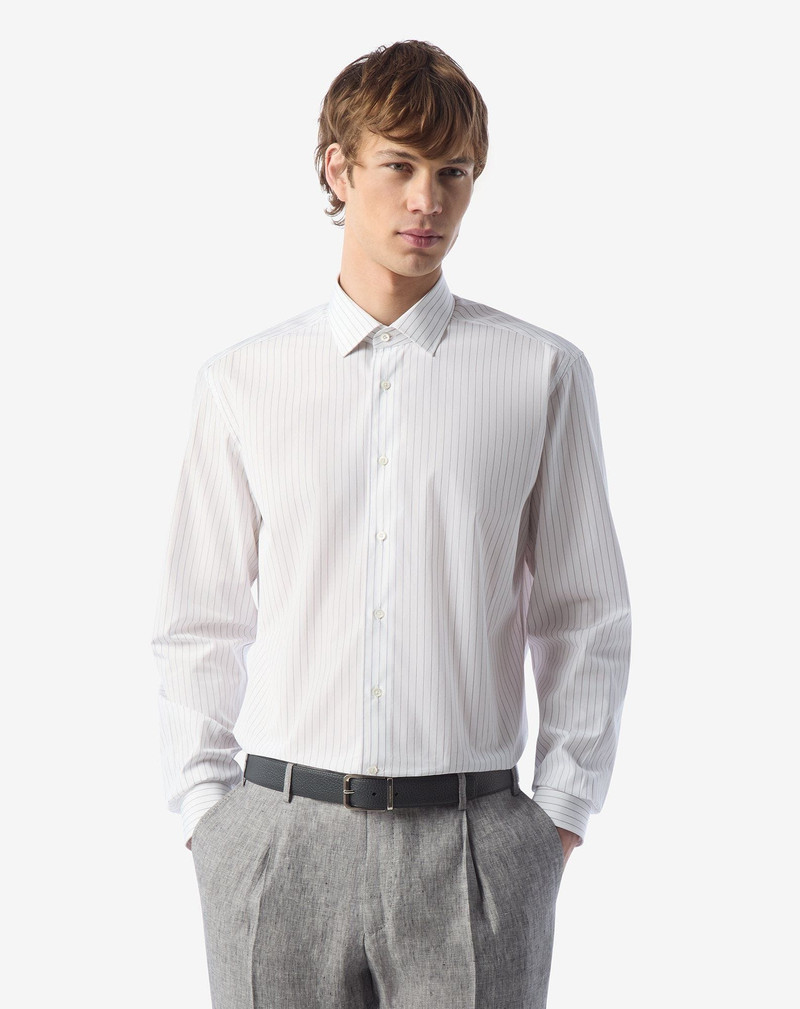 CORNELIANI Cotton poplin shirt with black stripes outlook