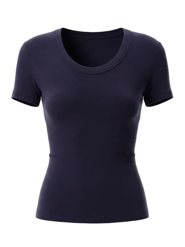 Maude U Neck Tee in Navy - 1