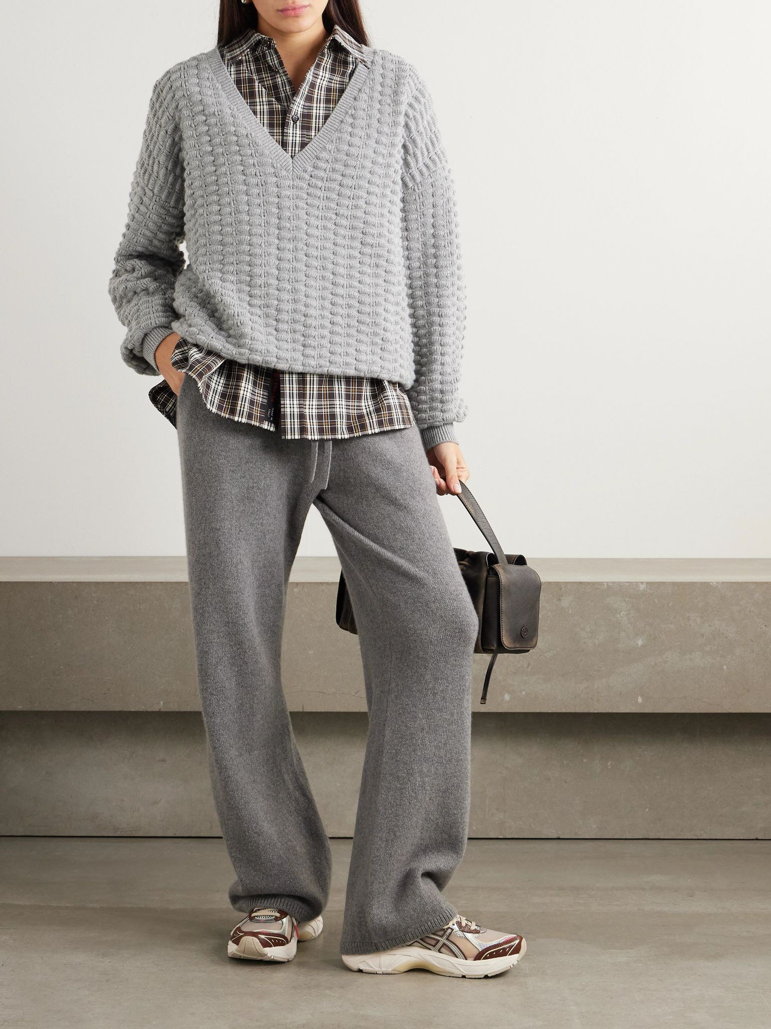 Cashmere wide-leg track pants Gray - 2