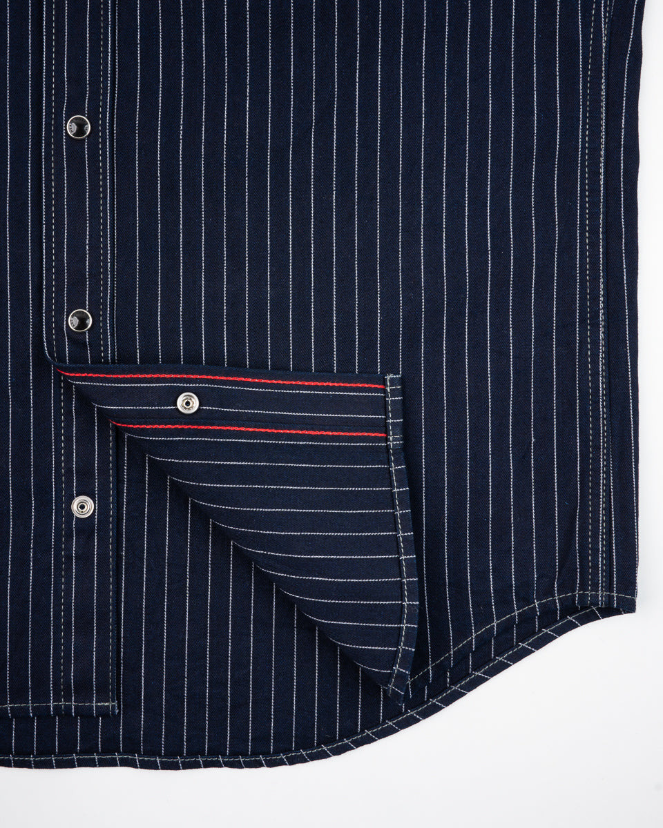 8.5OZ HERRINGBONE STRIPE WESTERN SHIRT - INDIGO - 9