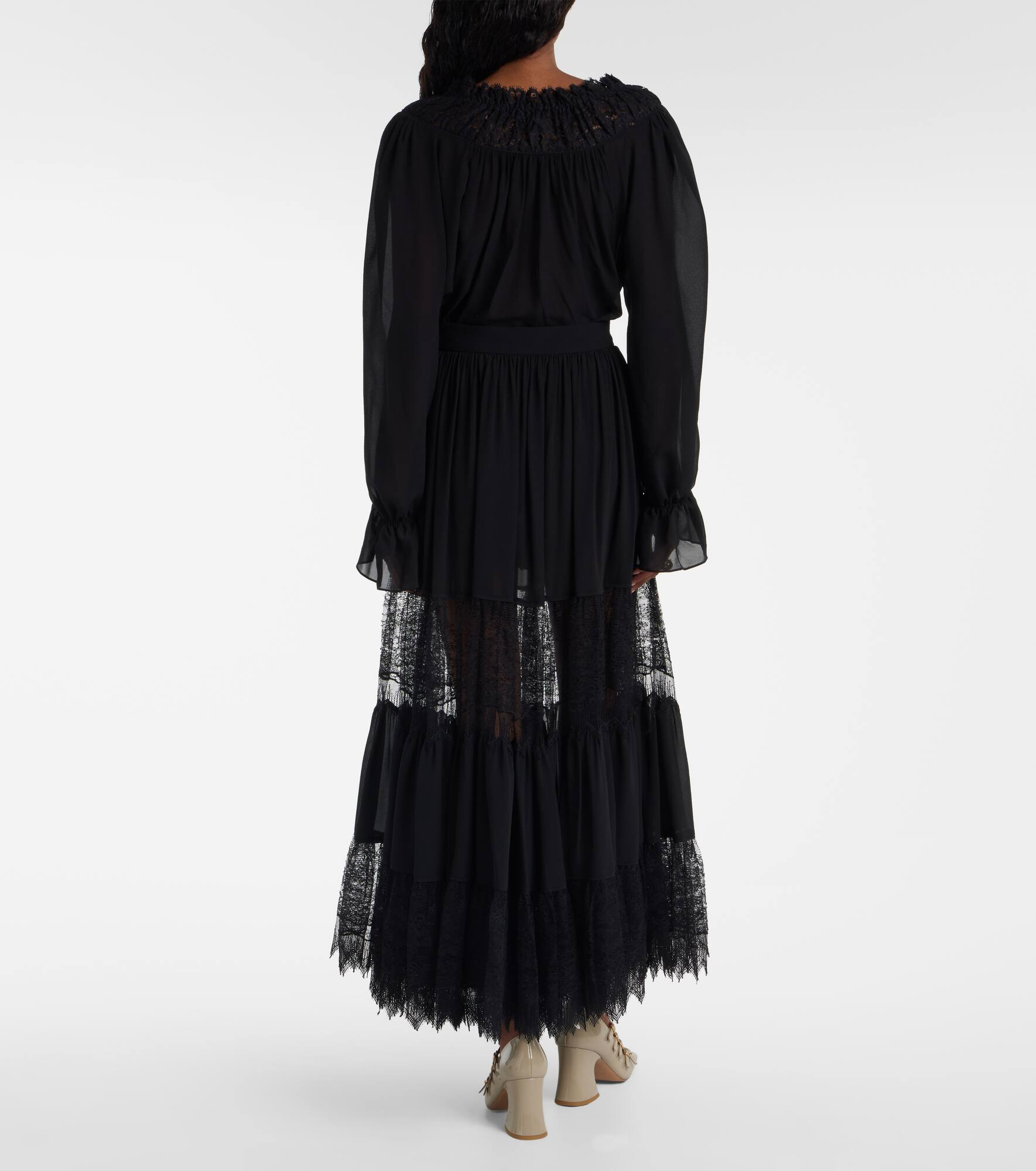 Lace-trimmed tiered silk maxi skirt - 3