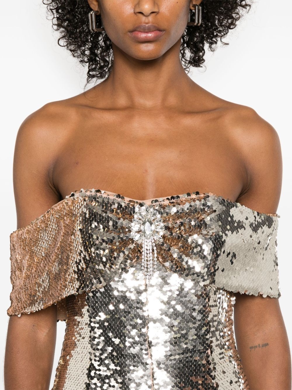 sequin off-shoulder mini dress - 5