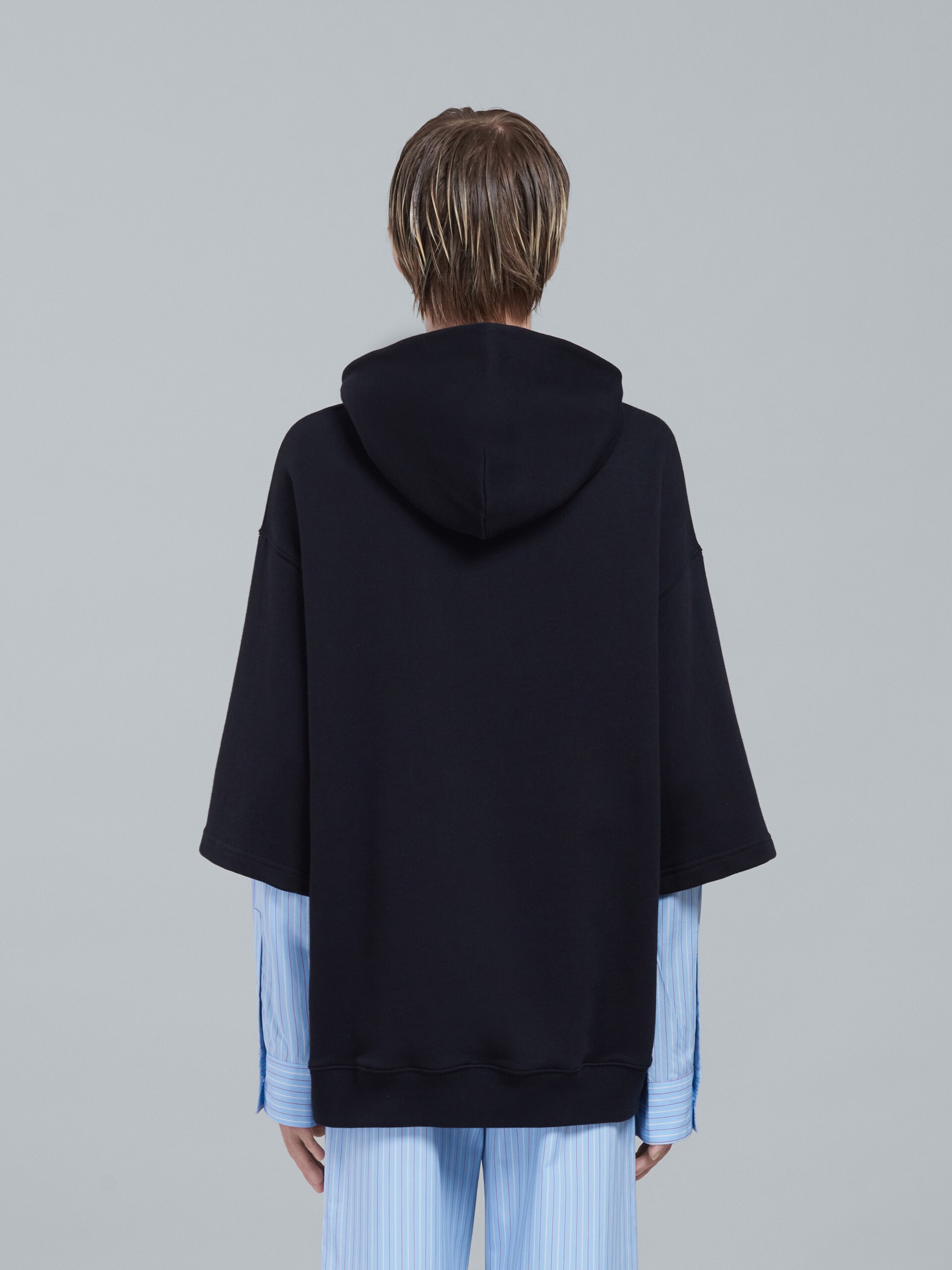 BLACK BIO COTTON HOODED SWEATSHIRT - 3