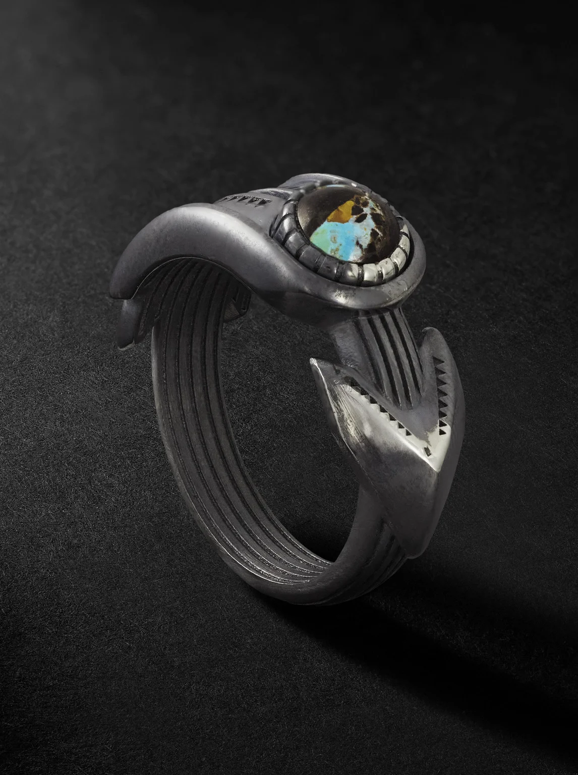 Natrona Limited Edition Burnished Silver and Blackjack Turquoise Ring - 1