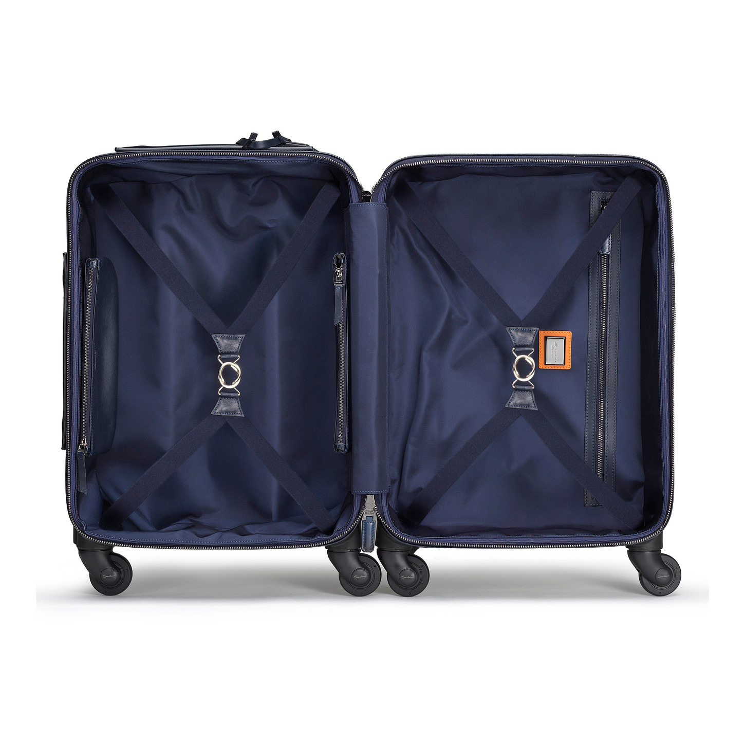 Blue printed leather travel suitcase - 5
