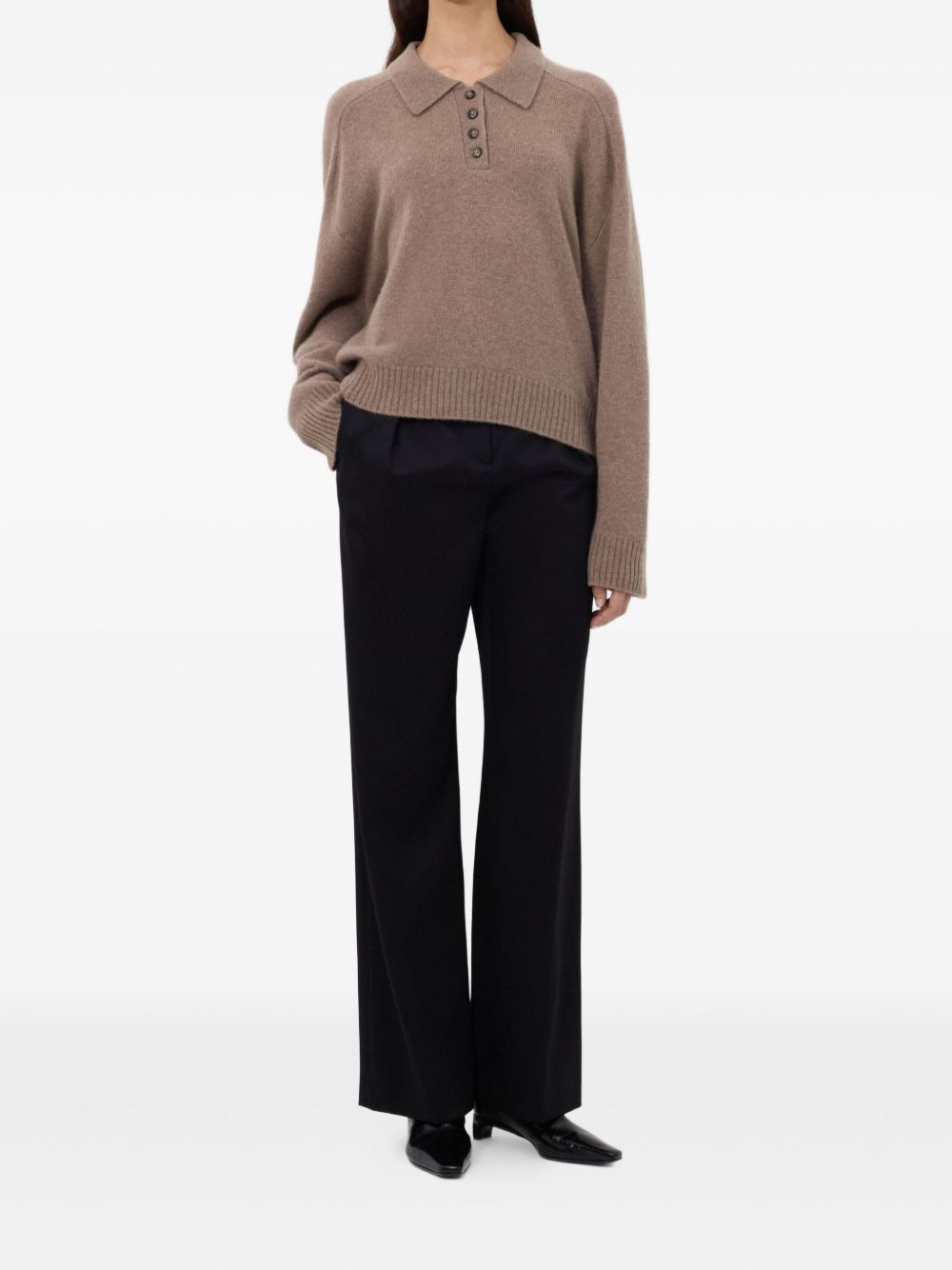 ribbed-hem polo top - 2